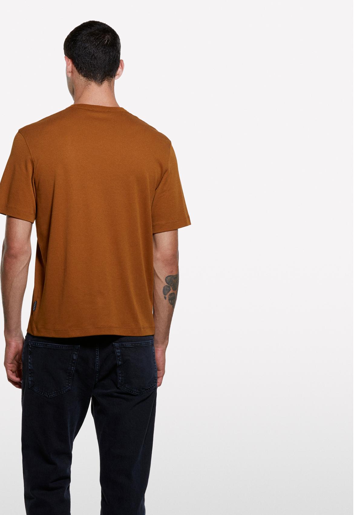 Erkek Taba %100 Pamuk Nervürlü Bisiklet Yaka T-Shirt