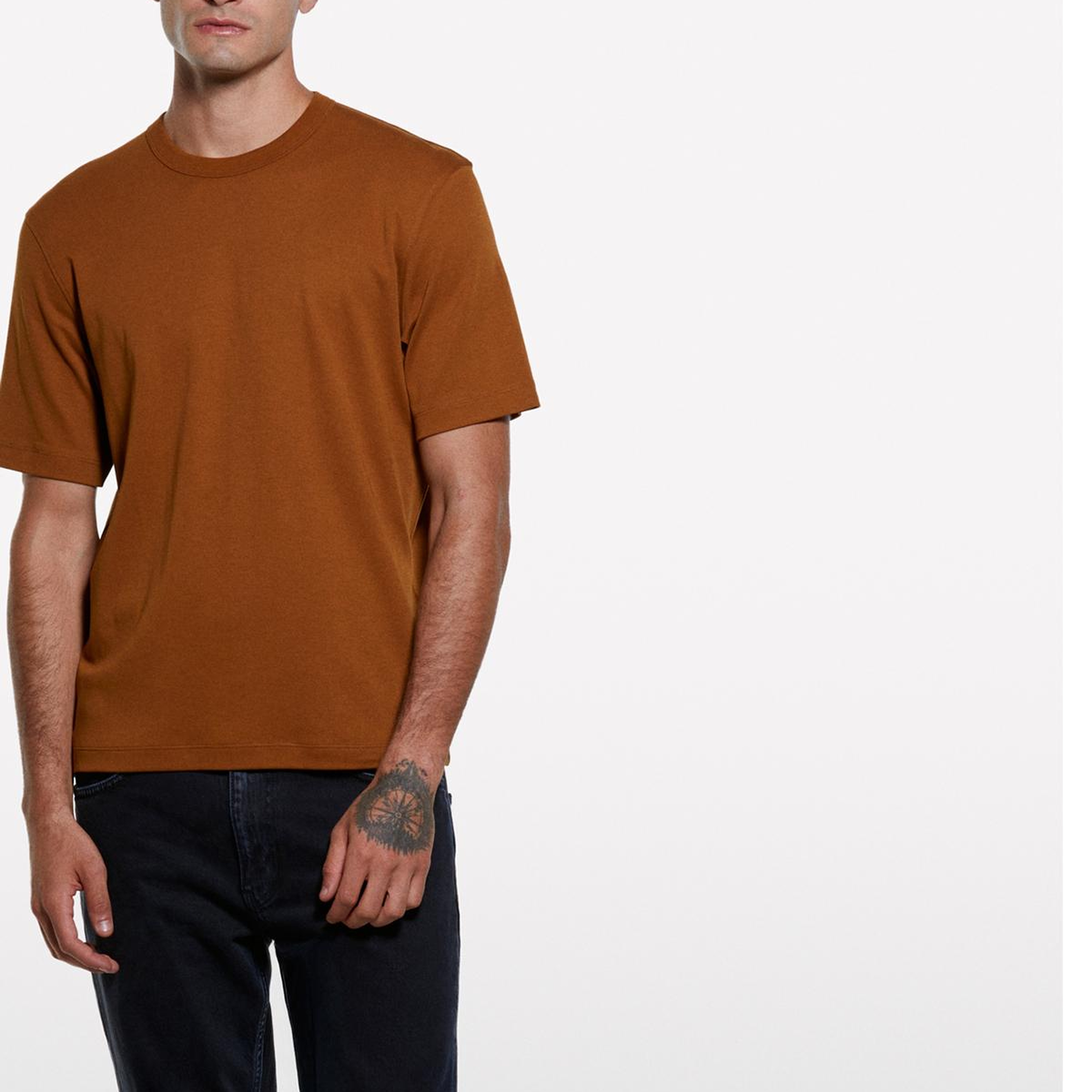 Erkek Taba %100 Pamuk Nervürlü Bisiklet Yaka T-Shirt