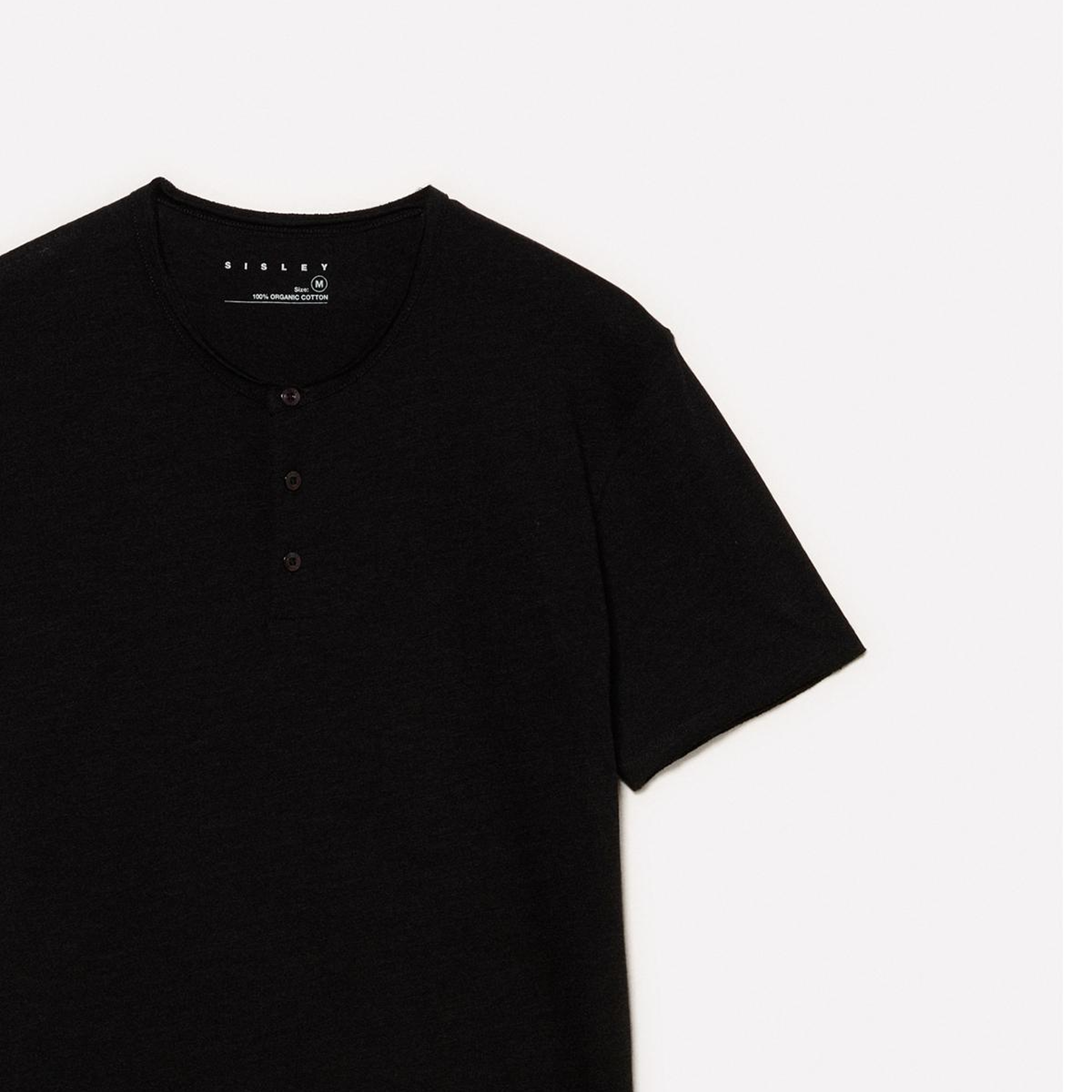 Erkek Siyah %100 Pamuk Düğmeli Bisiklet Yaka Slim Fit Slub T-Shirt