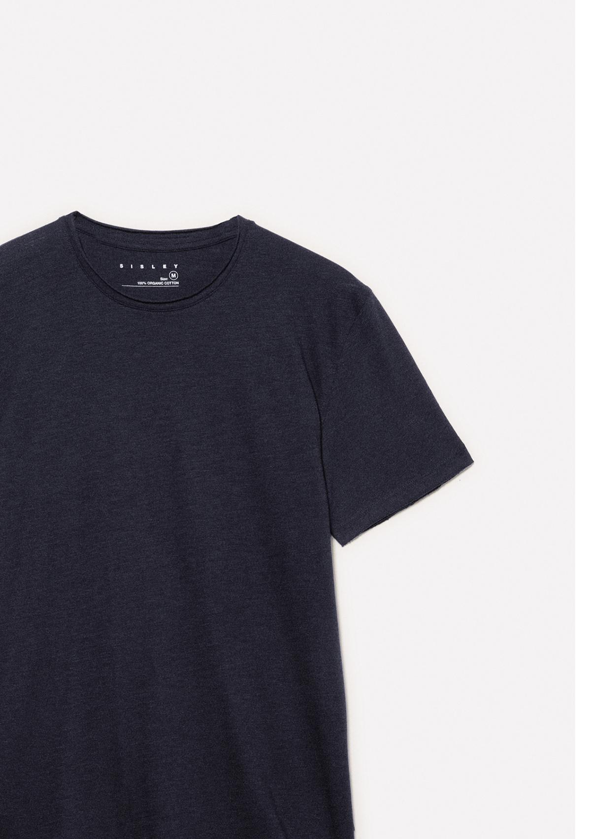 Erkek Koyu Mavi %100 Pamuk Bisiklet Yaka Slim Fit Slub T-Shirt
