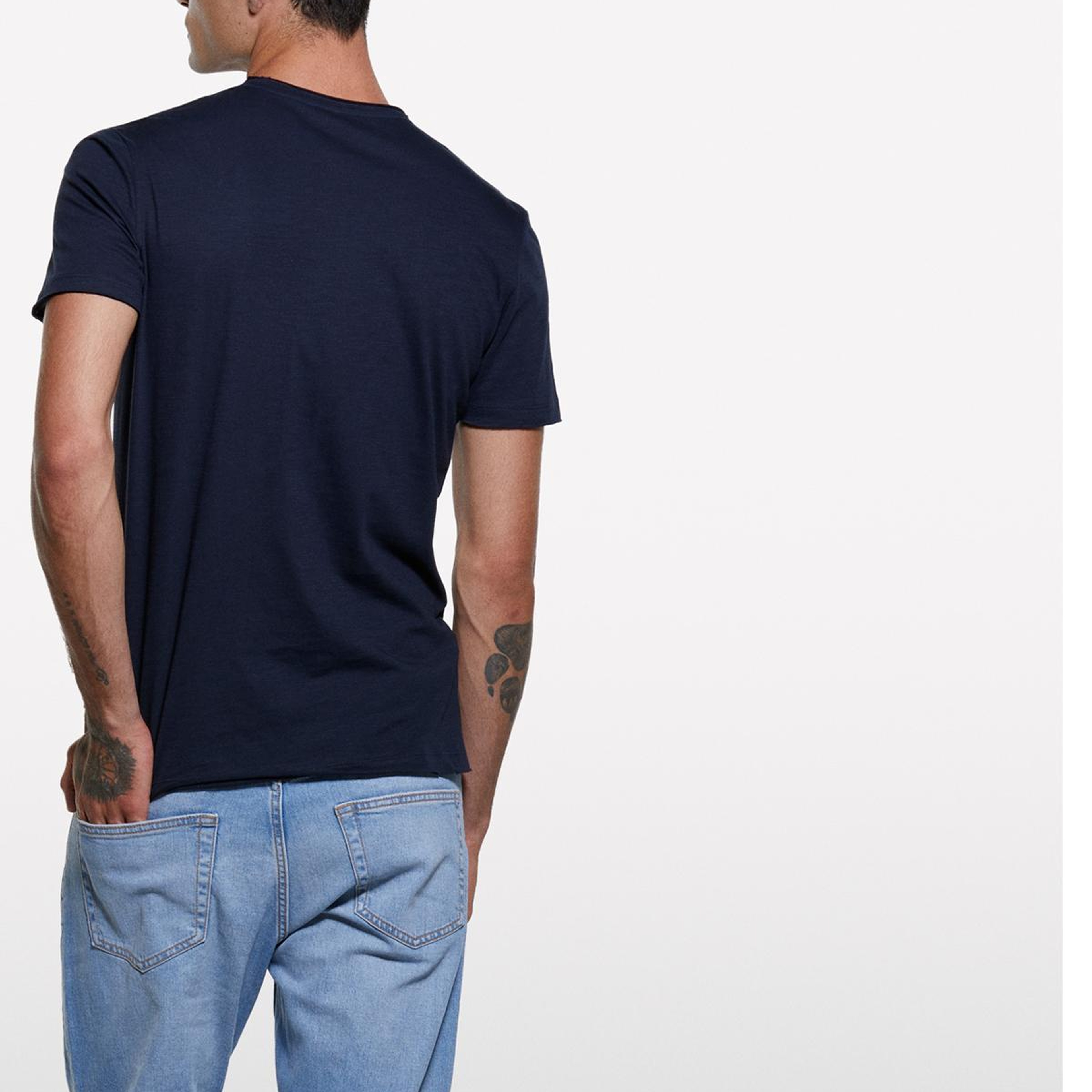 Erkek Koyu Mavi %100 Pamuk Bisiklet Yaka Slim Fit Slub T-Shirt
