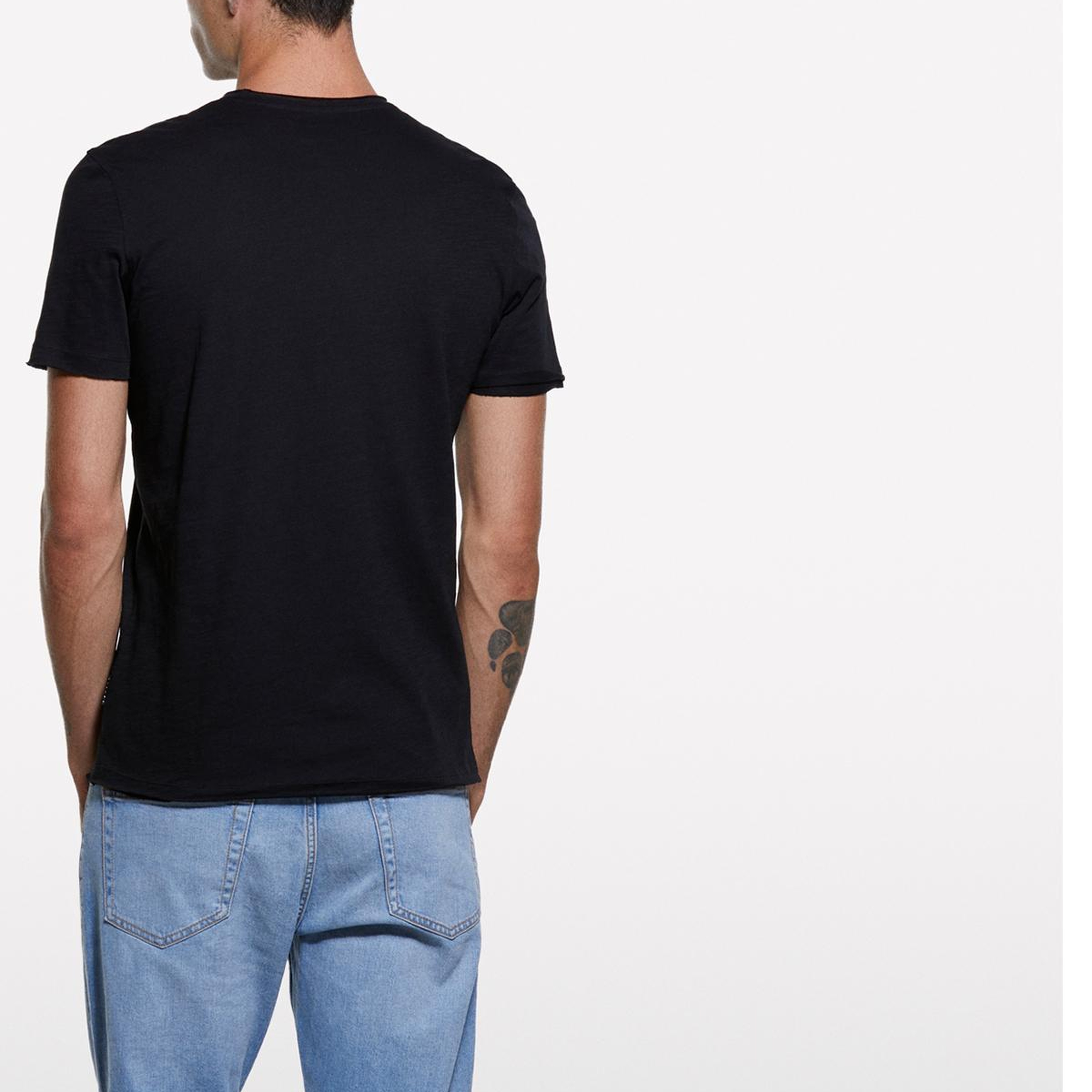 Erkek Siyah %100 Pamuk Bisiklet Yaka Slim Fit Slub T-Shirt