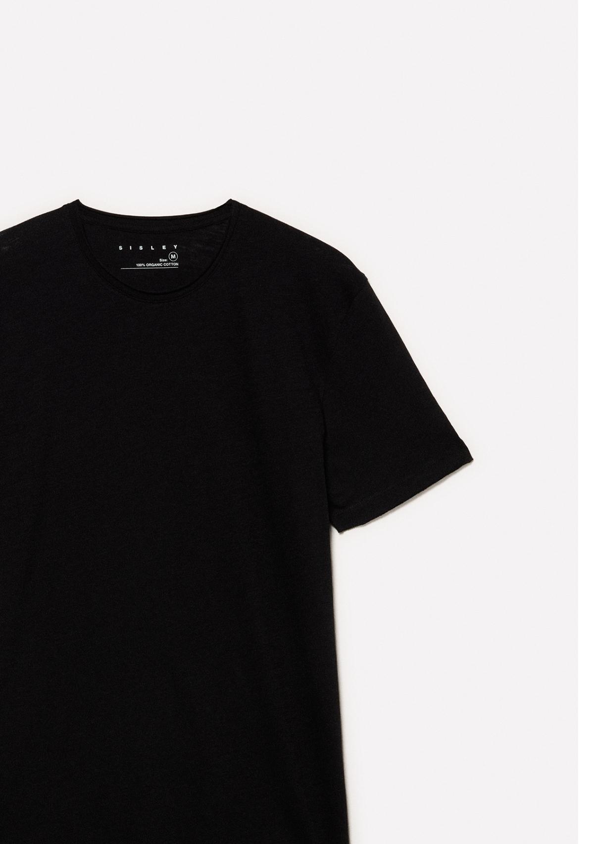 Erkek Siyah %100 Pamuk Bisiklet Yaka Slim Fit Slub T-Shirt