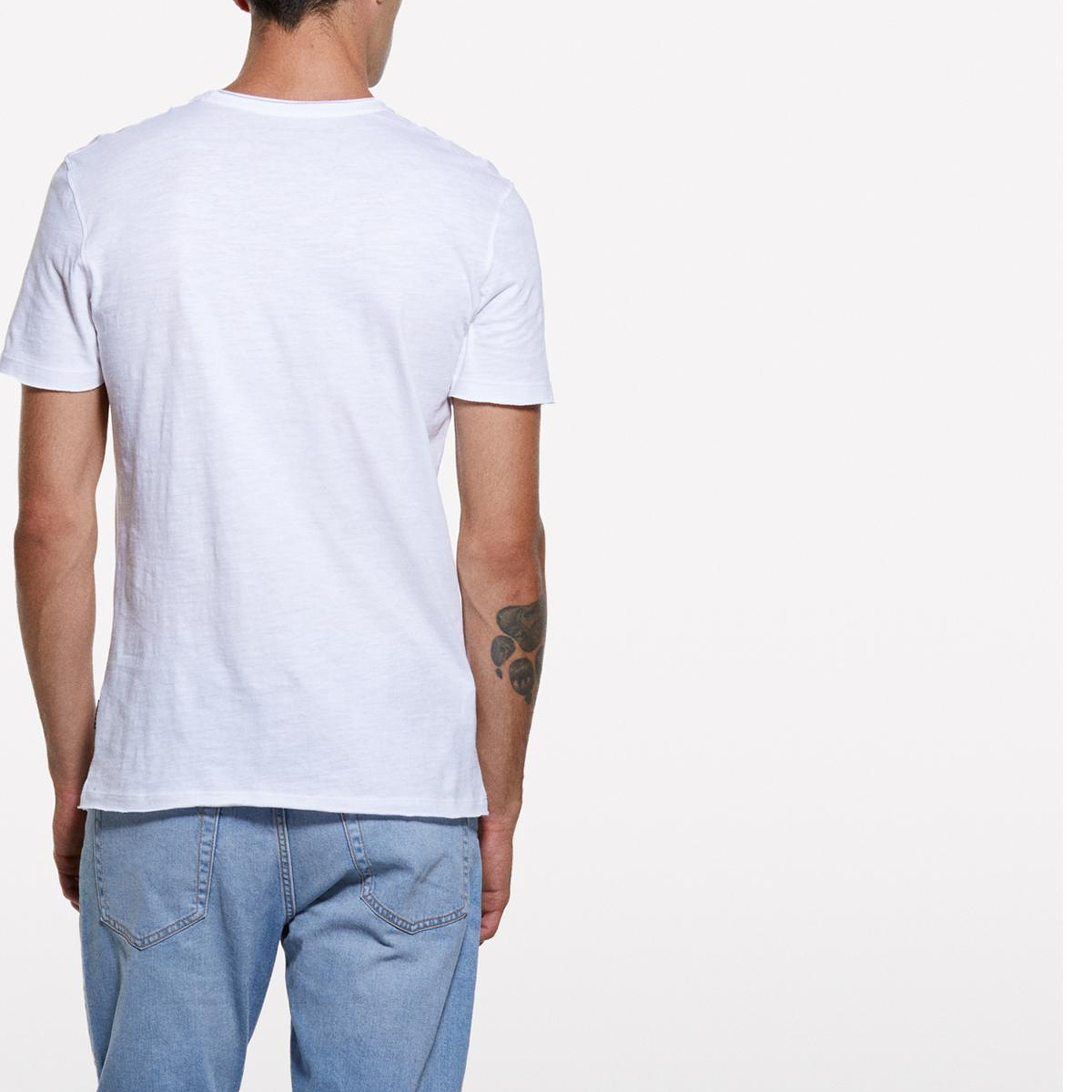 Erkek Beyaz %100 Pamuk Bisiklet Yaka Slim Fit Slub T-Shirt