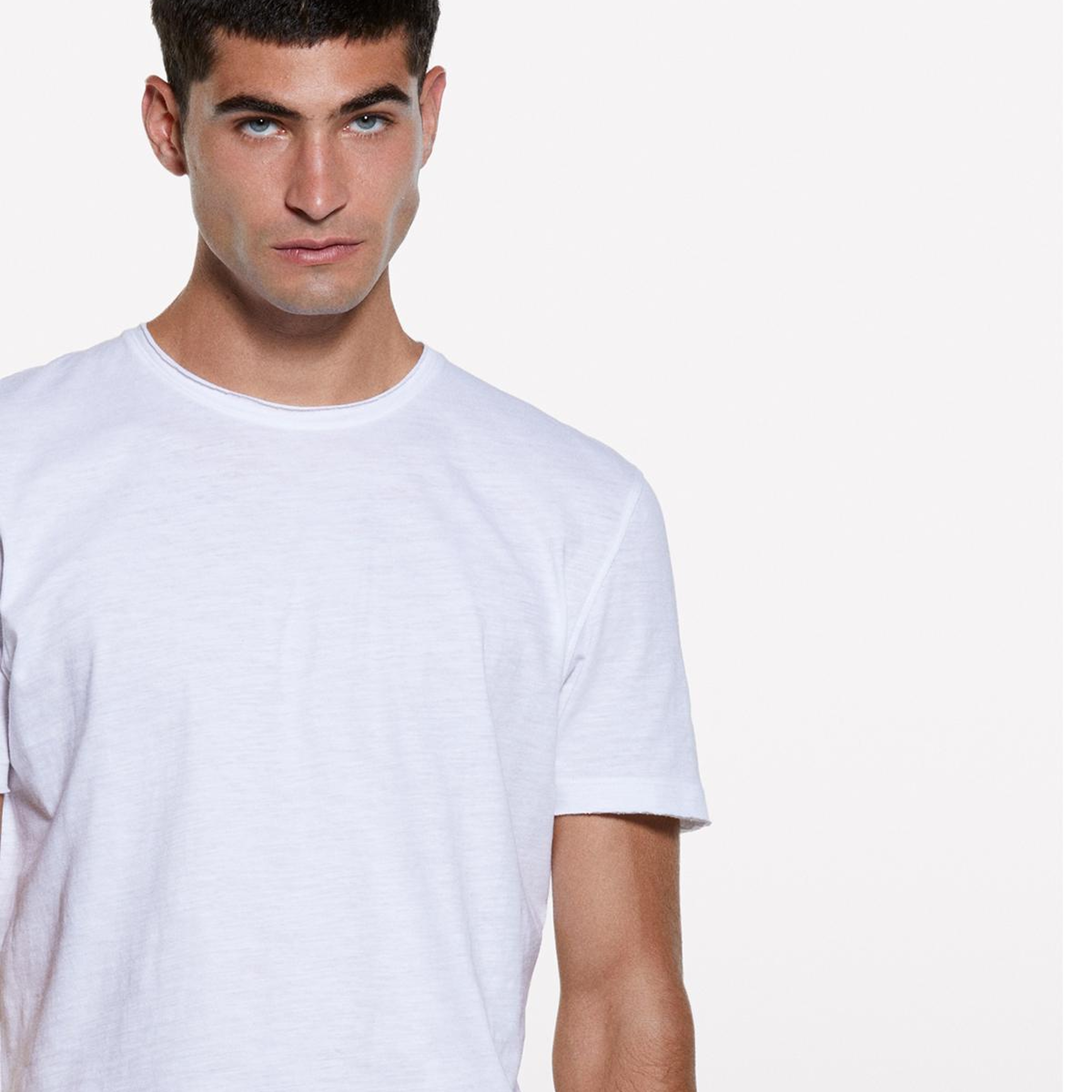 Erkek Beyaz %100 Pamuk Bisiklet Yaka Slim Fit Slub T-Shirt