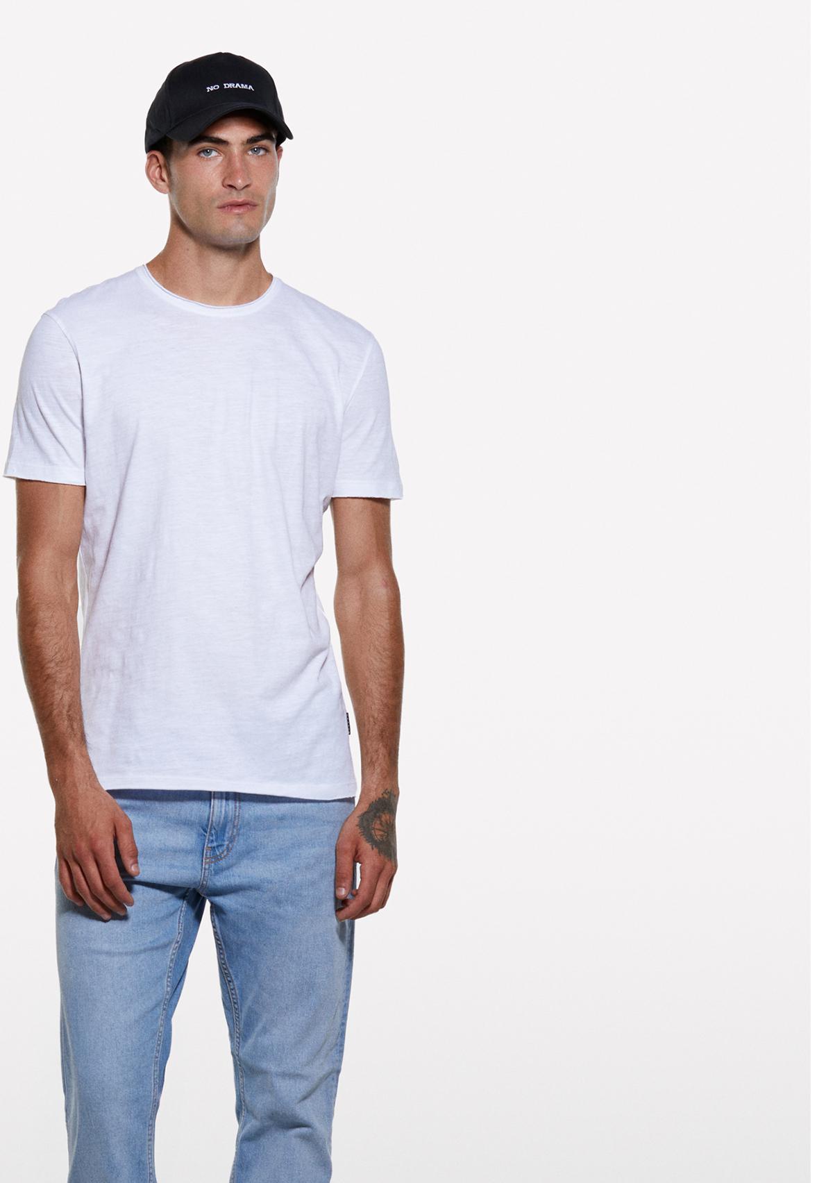 Erkek Beyaz %100 Pamuk Bisiklet Yaka Slim Fit Slub T-Shirt