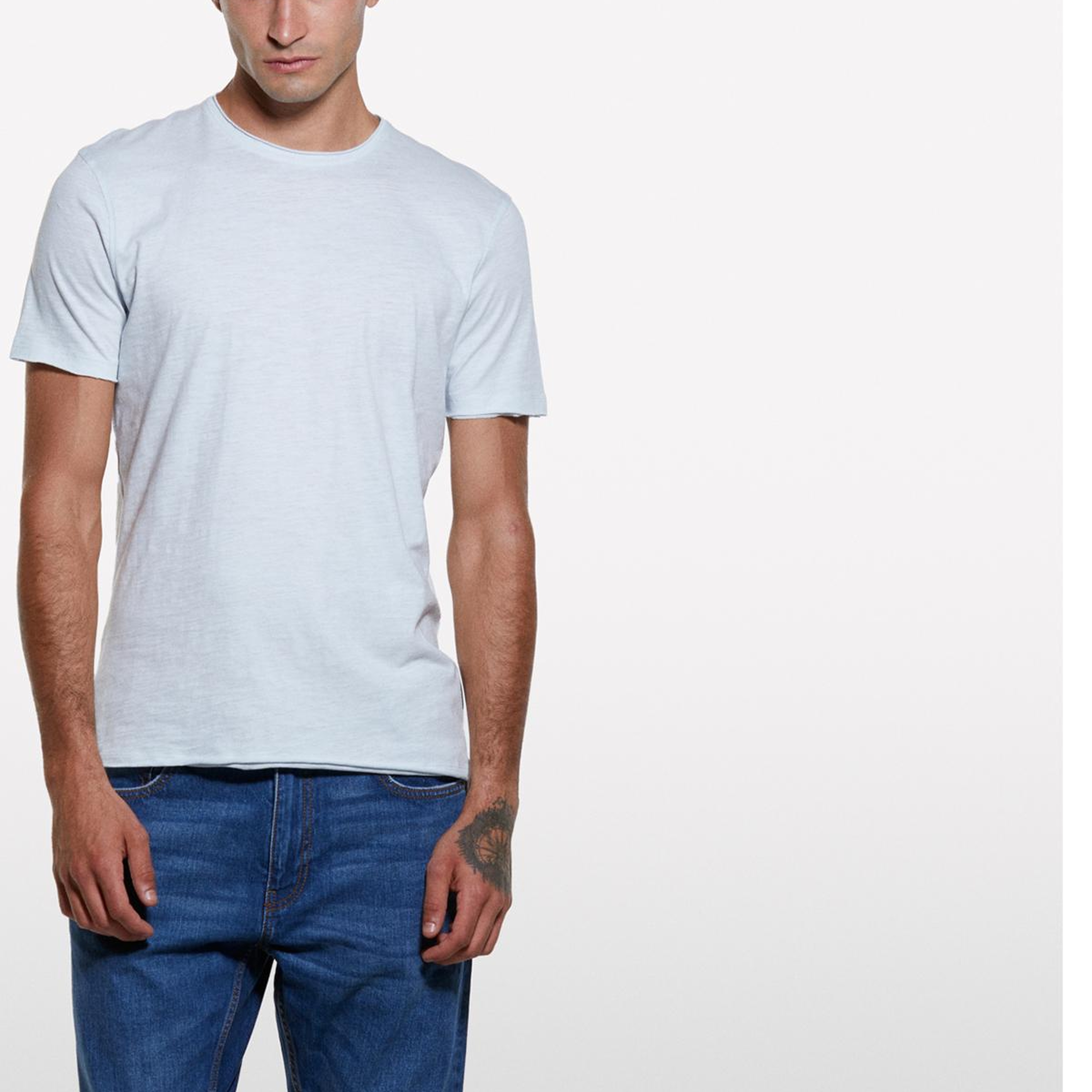 Erkek Açık Gri %100 Pamuk Bisiklet Yaka Slim Fit Slub T-Shirt