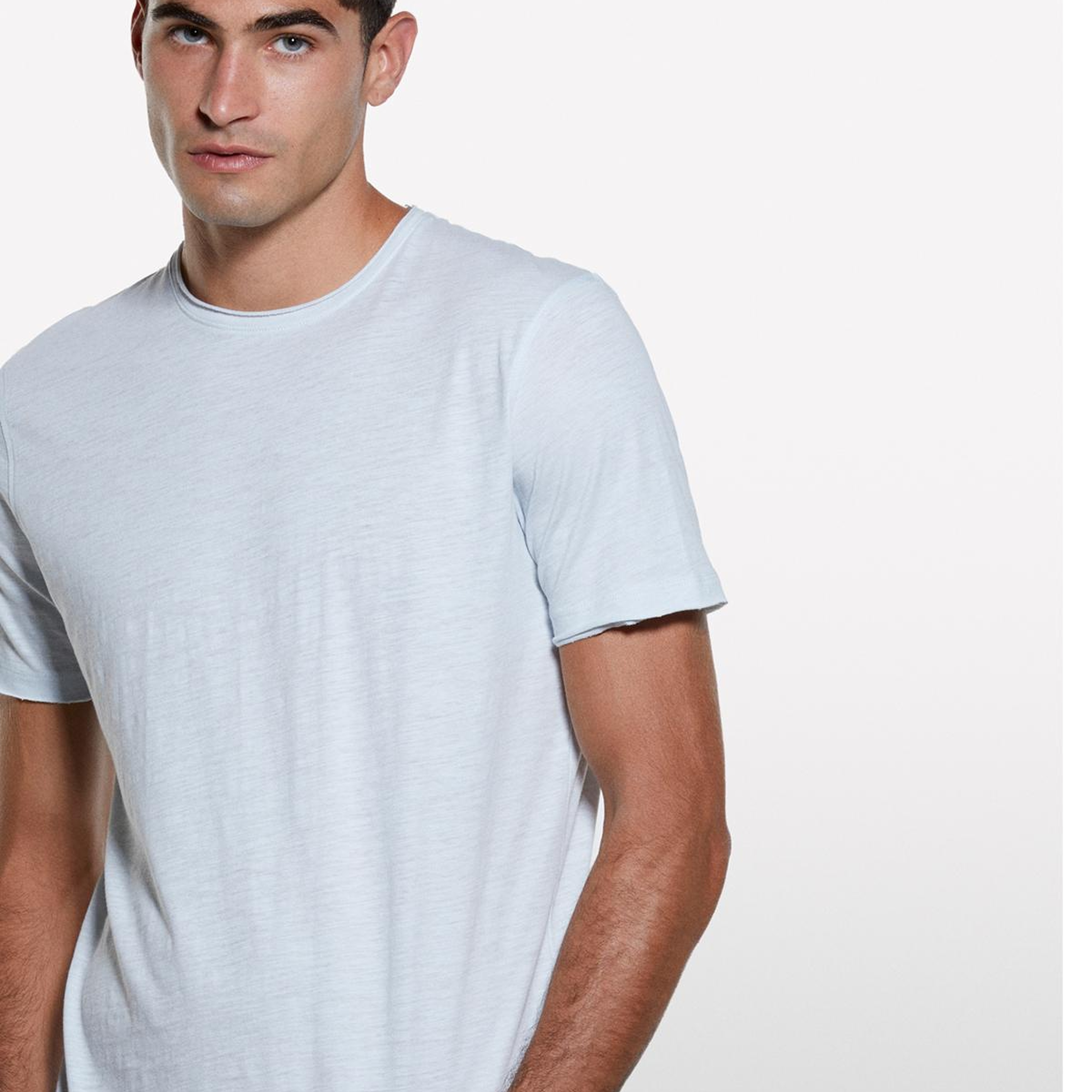 Erkek Açık Gri %100 Pamuk Bisiklet Yaka Slim Fit Slub T-Shirt