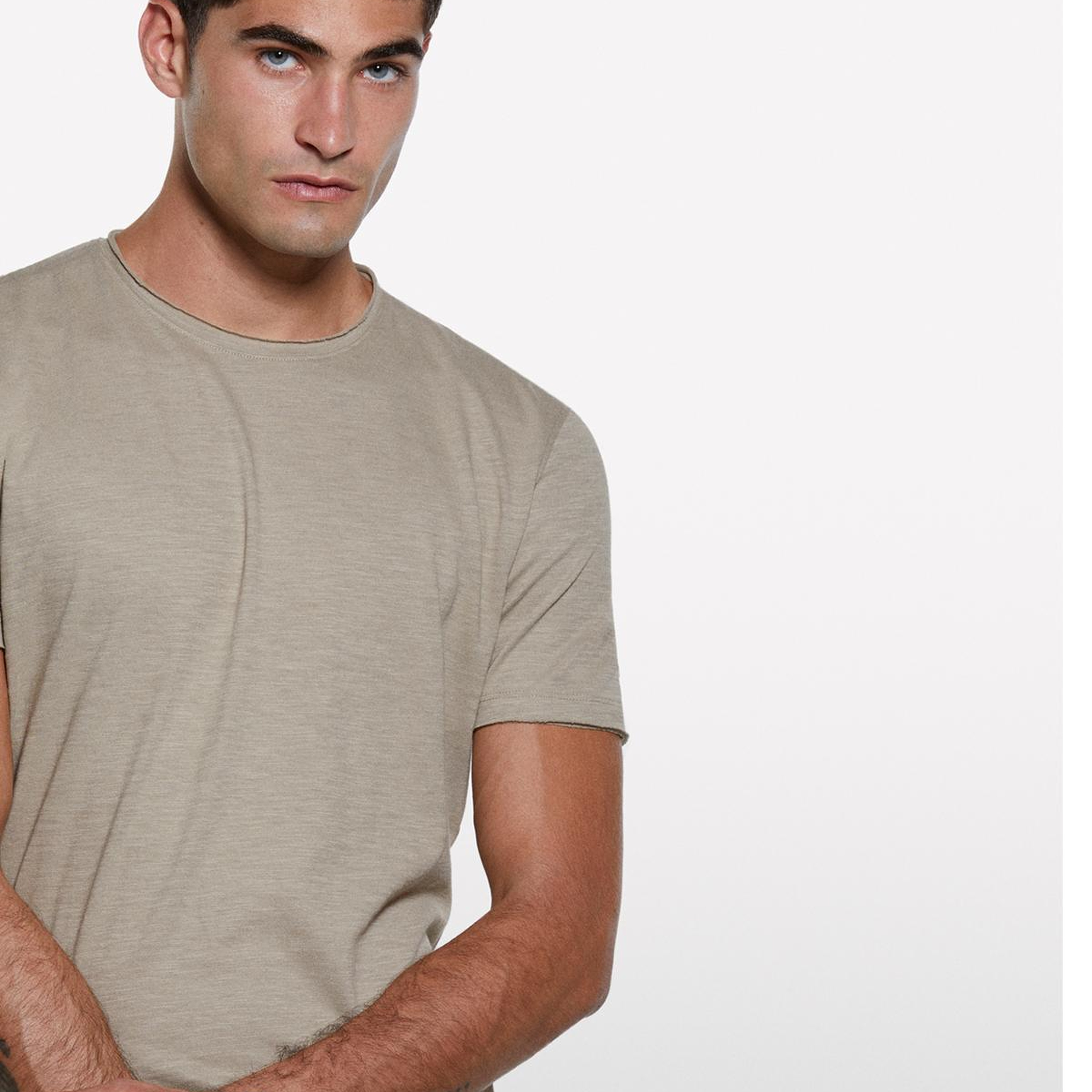 Erkek Bej %100 Pamuk Bisiklet Yaka Slim Fit Slub T-Shirt