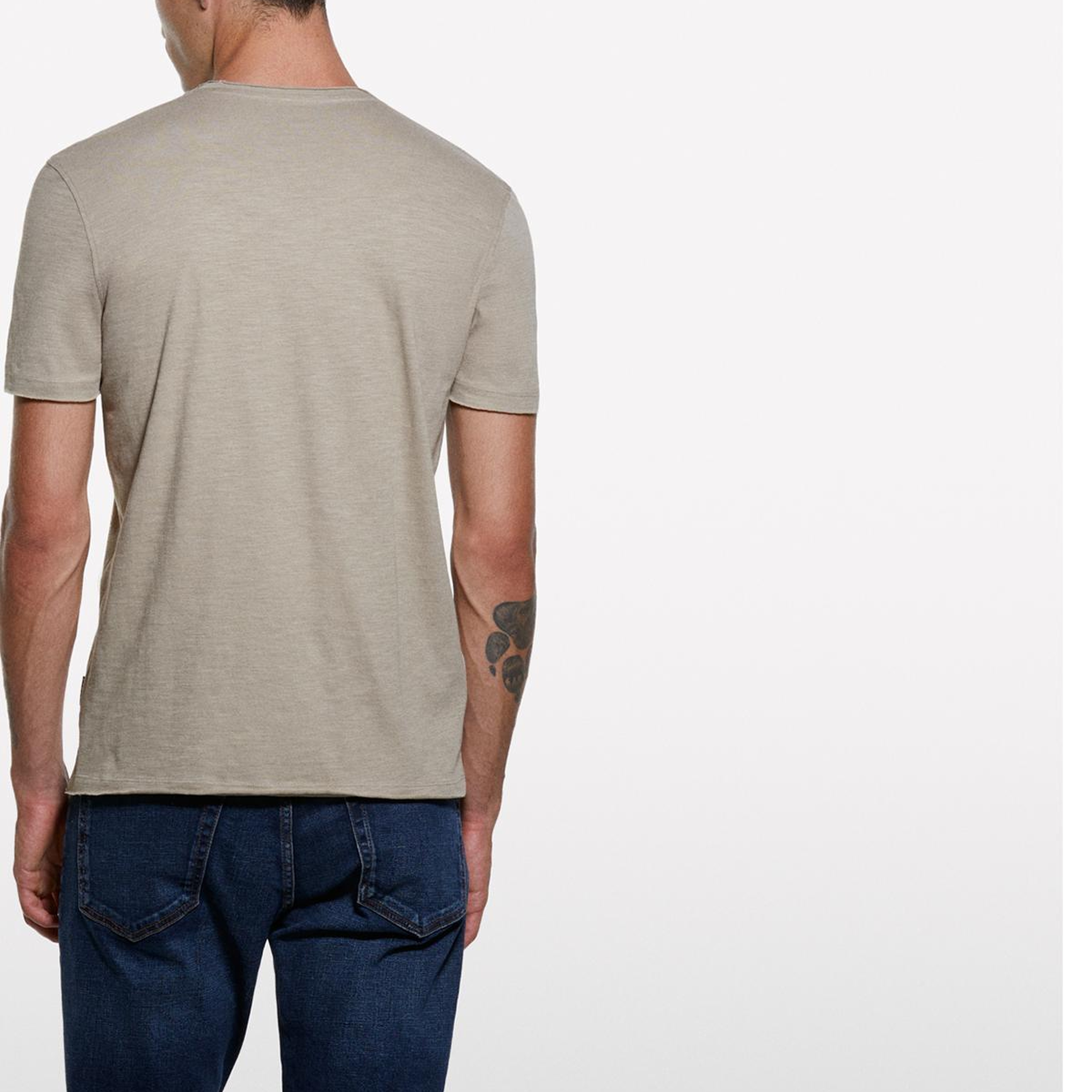 Erkek Bej %100 Pamuk Bisiklet Yaka Slim Fit Slub T-Shirt