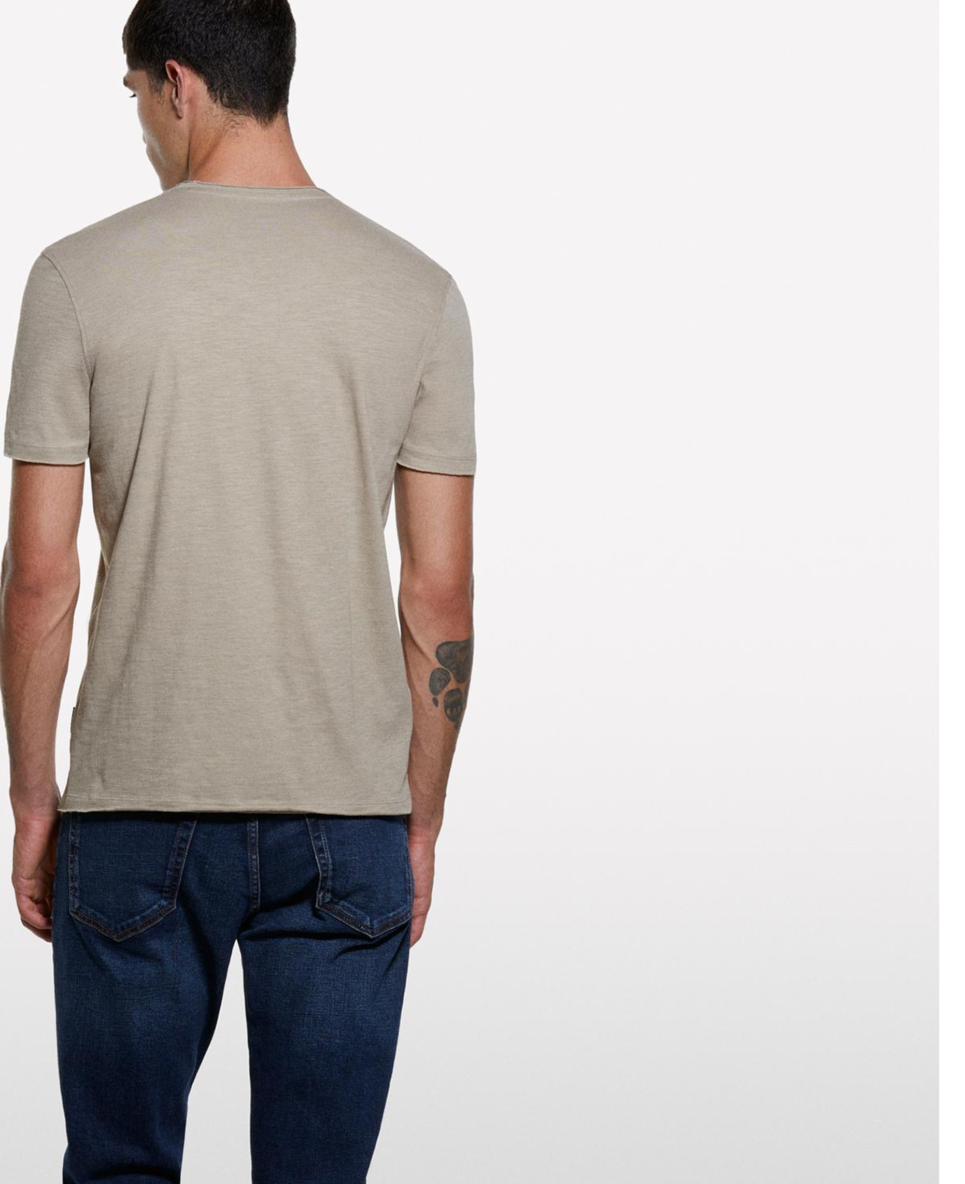 Erkek Bej %100 Pamuk Bisiklet Yaka Slim Fit Slub T-Shirt