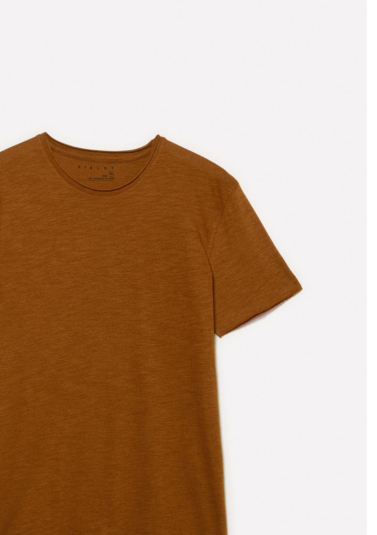 Erkek Taba %100 Pamuk Bisiklet Yaka Slim Fit Slub T-Shirt