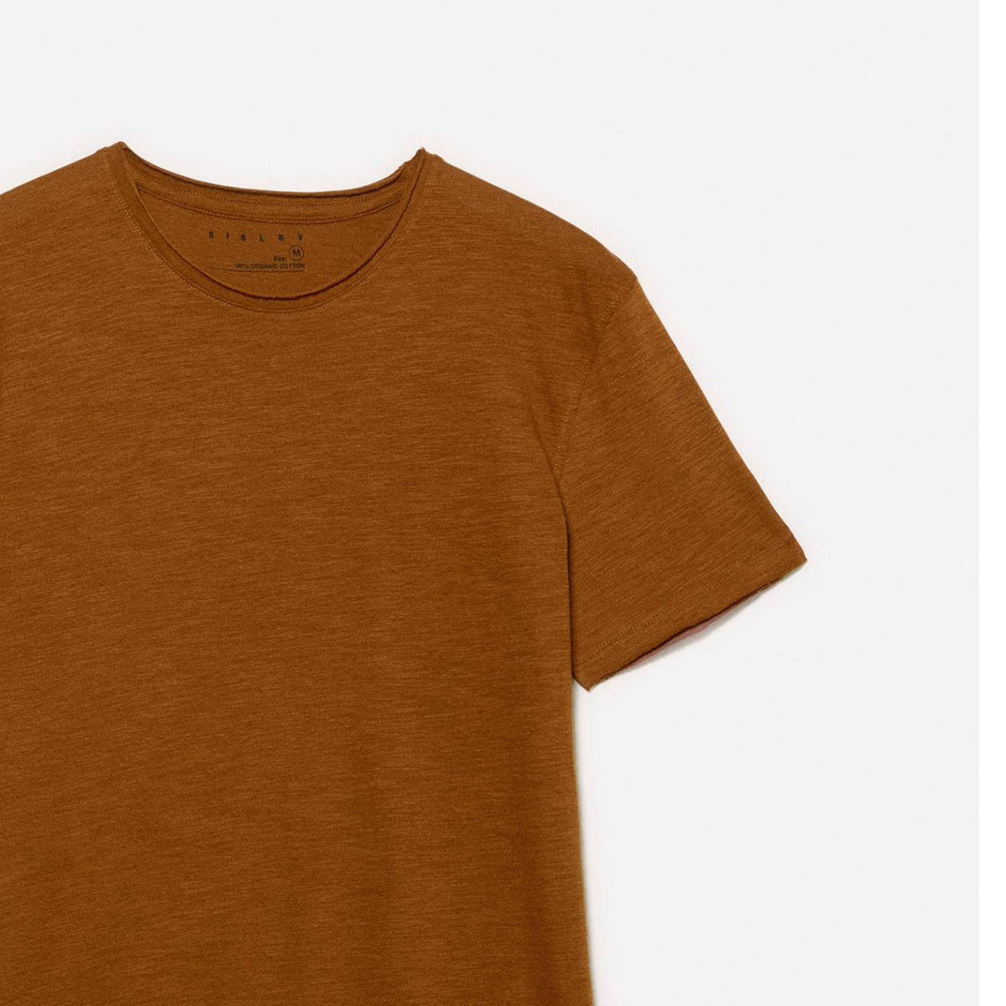 Erkek Taba %100 Pamuk Bisiklet Yaka Slim Fit Slub T-Shirt