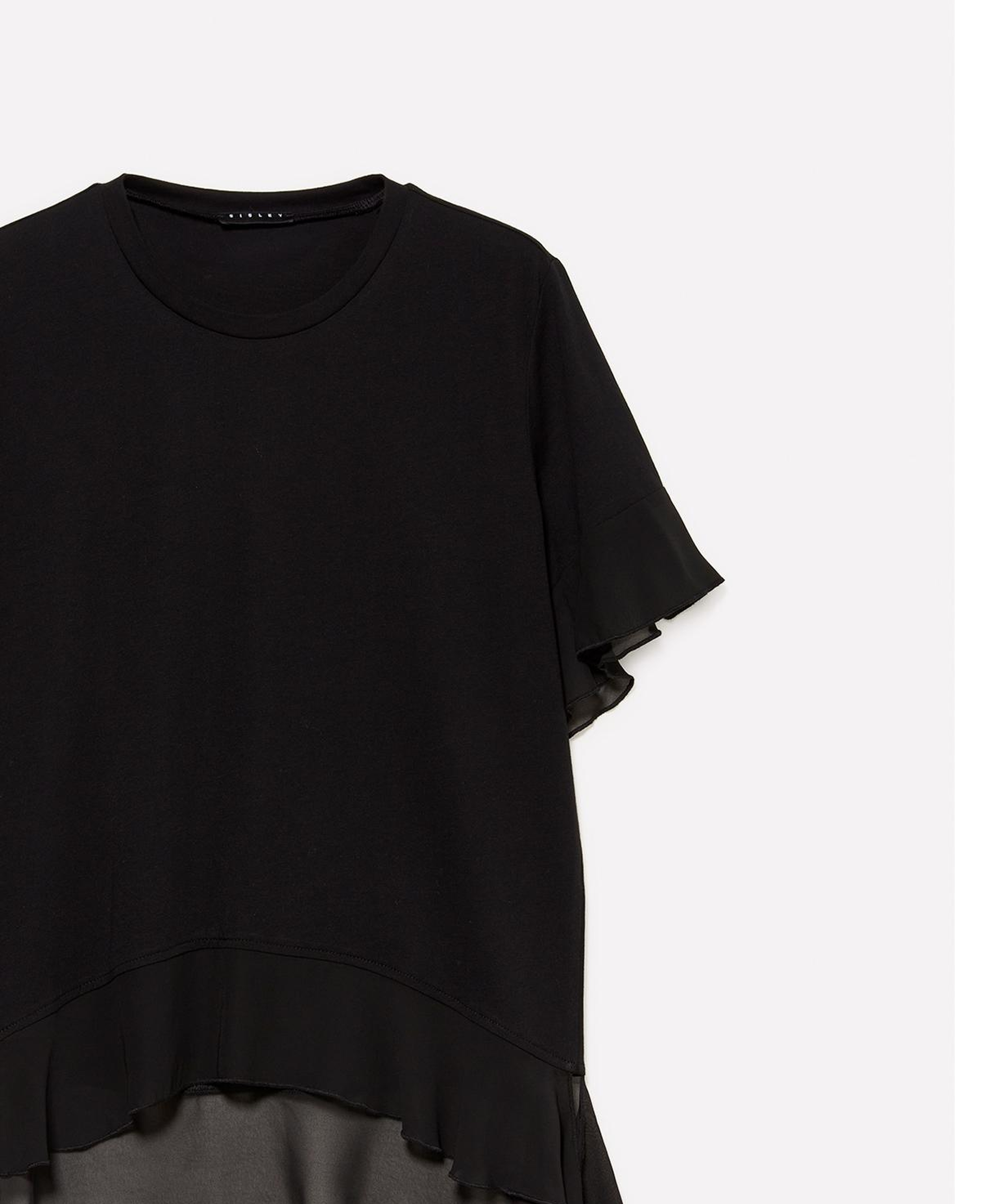 Kadın Siyah %100 Pamuk Pile Eklemeli Boxy Fit T-Shirt