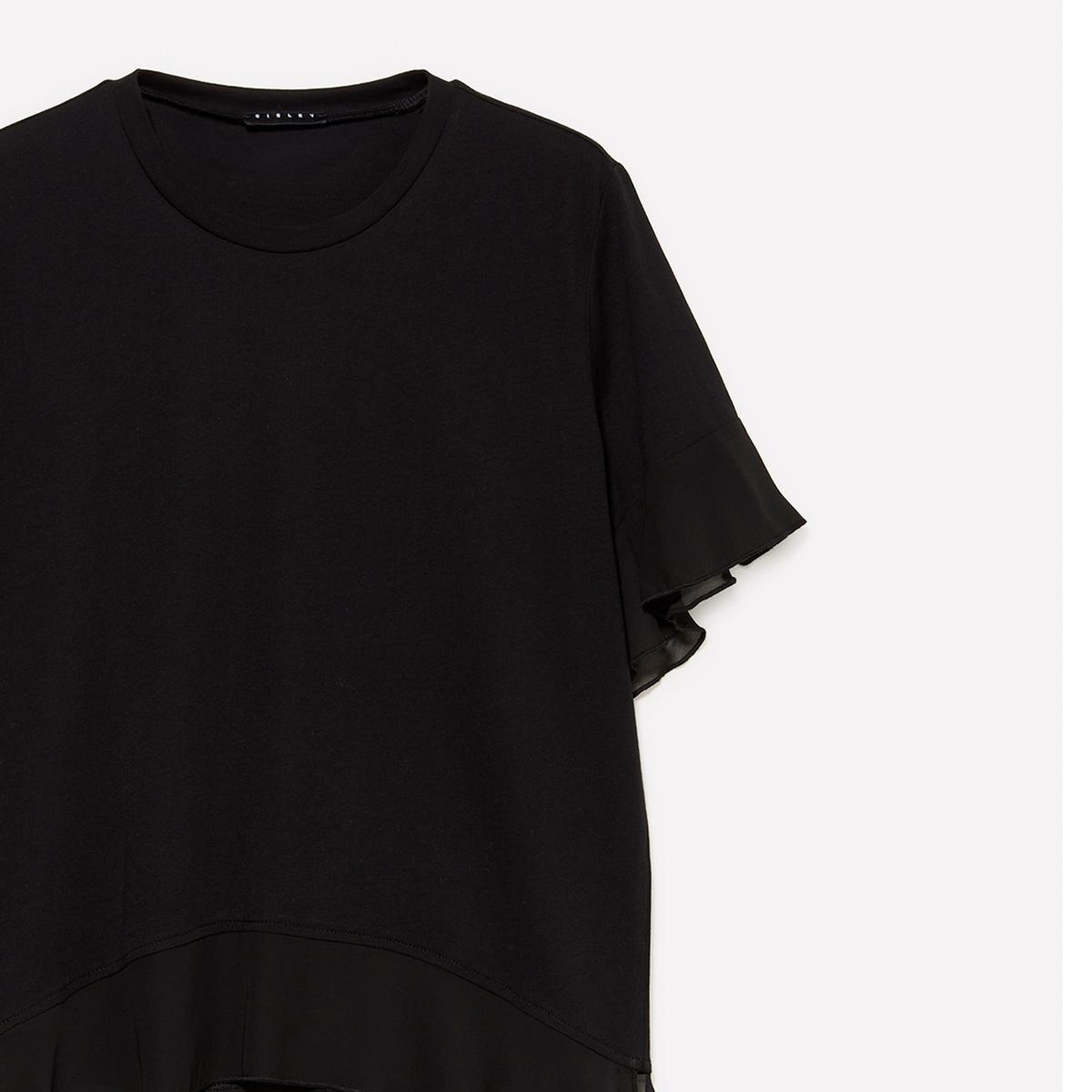 Kadın Siyah %100 Pamuk Pile Eklemeli Boxy Fit T-Shirt