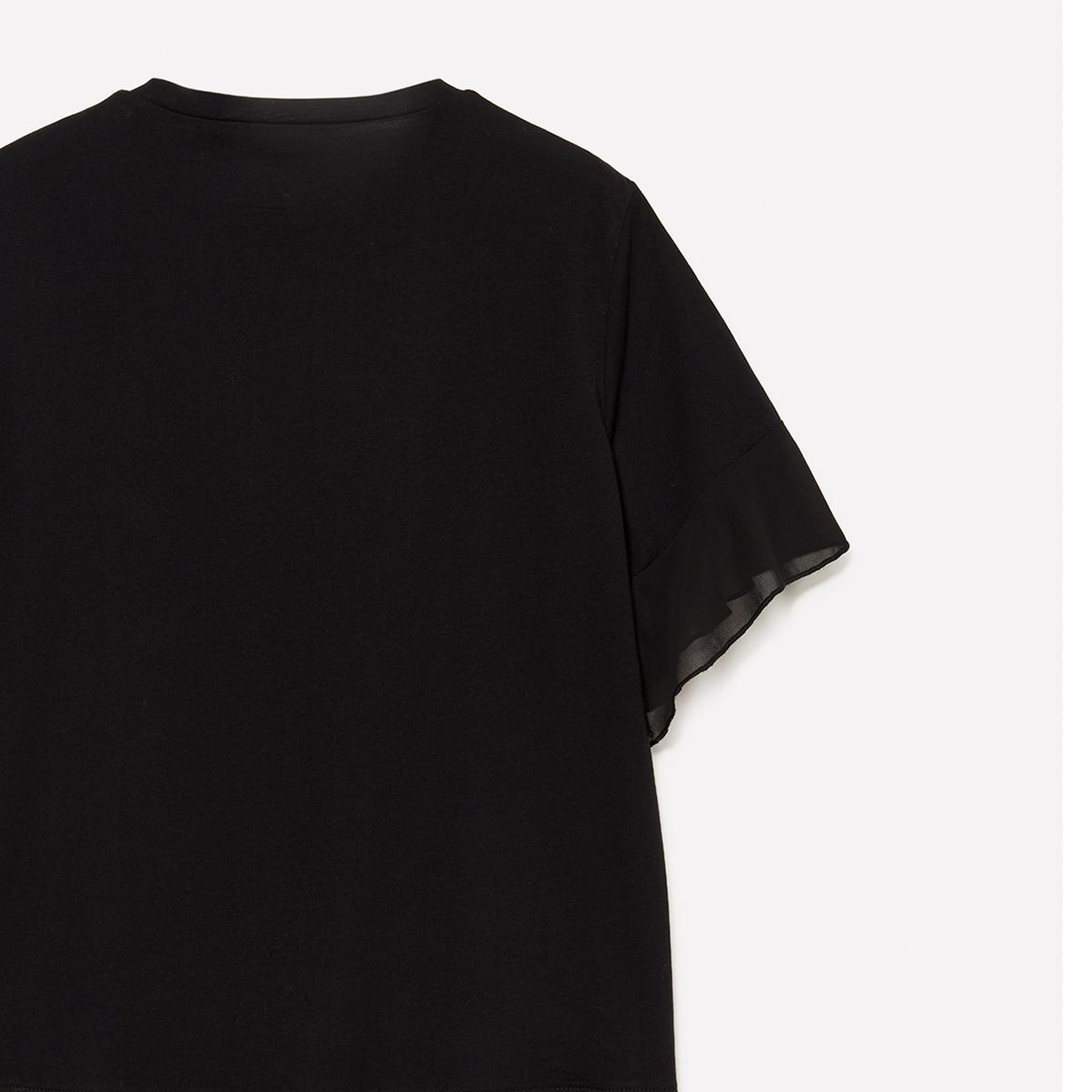 Kadın Siyah %100 Pamuk Pile Eklemeli Boxy Fit T-Shirt