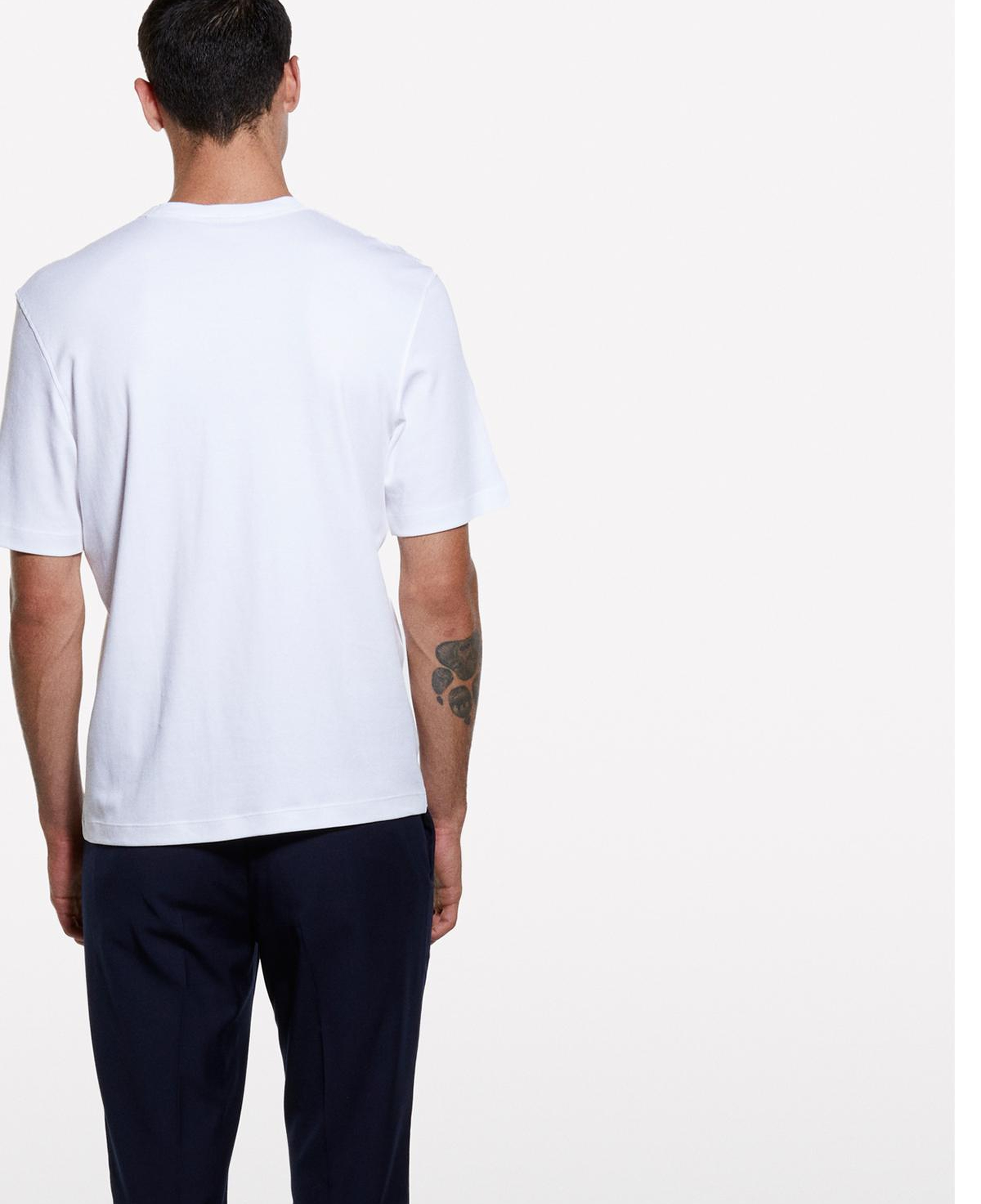 Erkek Beyaz %100 Pamuk Nervürlü Bisiklet Yaka T-Shirt