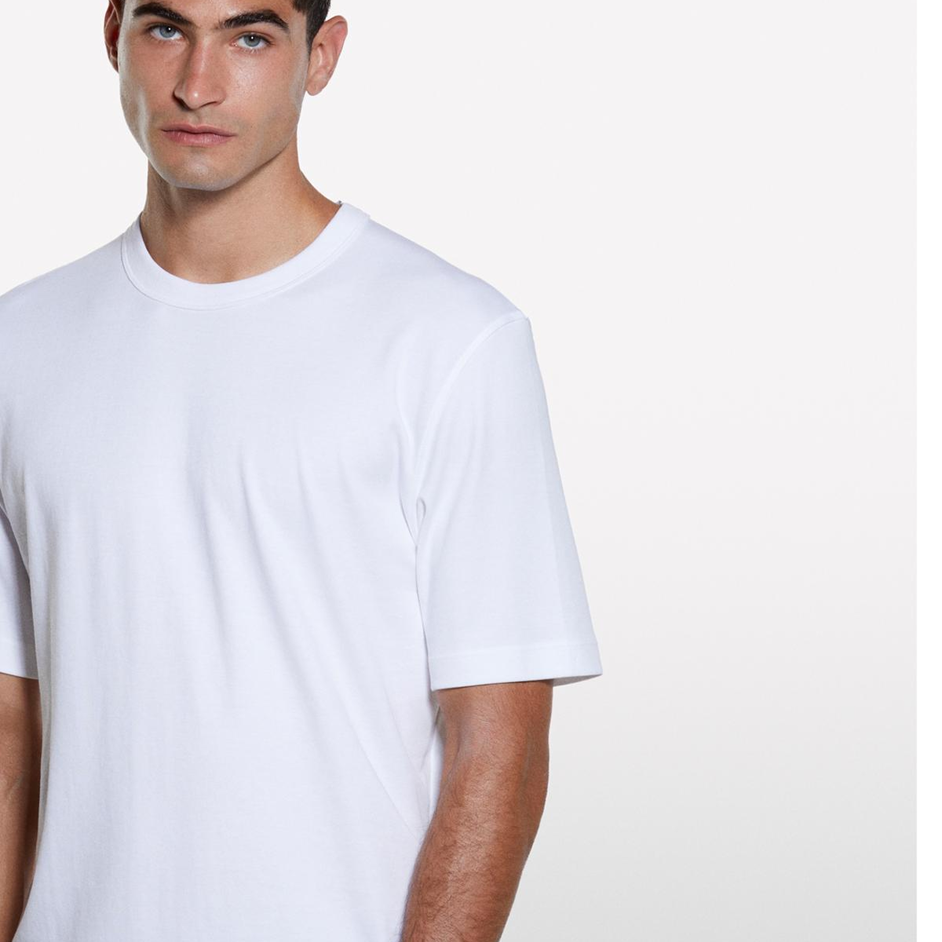 Erkek Beyaz %100 Pamuk Nervürlü Bisiklet Yaka T-Shirt