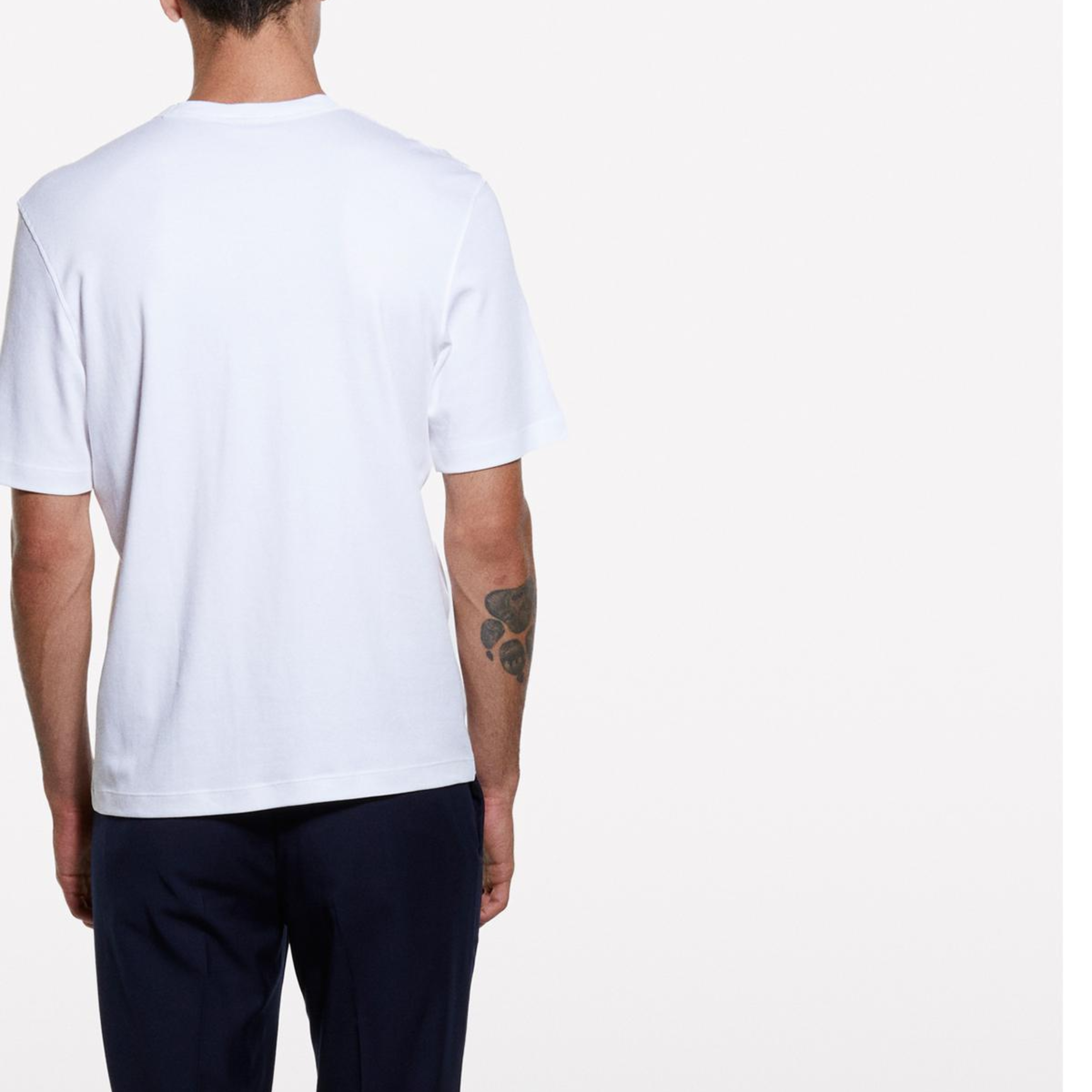 Erkek Beyaz %100 Pamuk Nervürlü Bisiklet Yaka T-Shirt