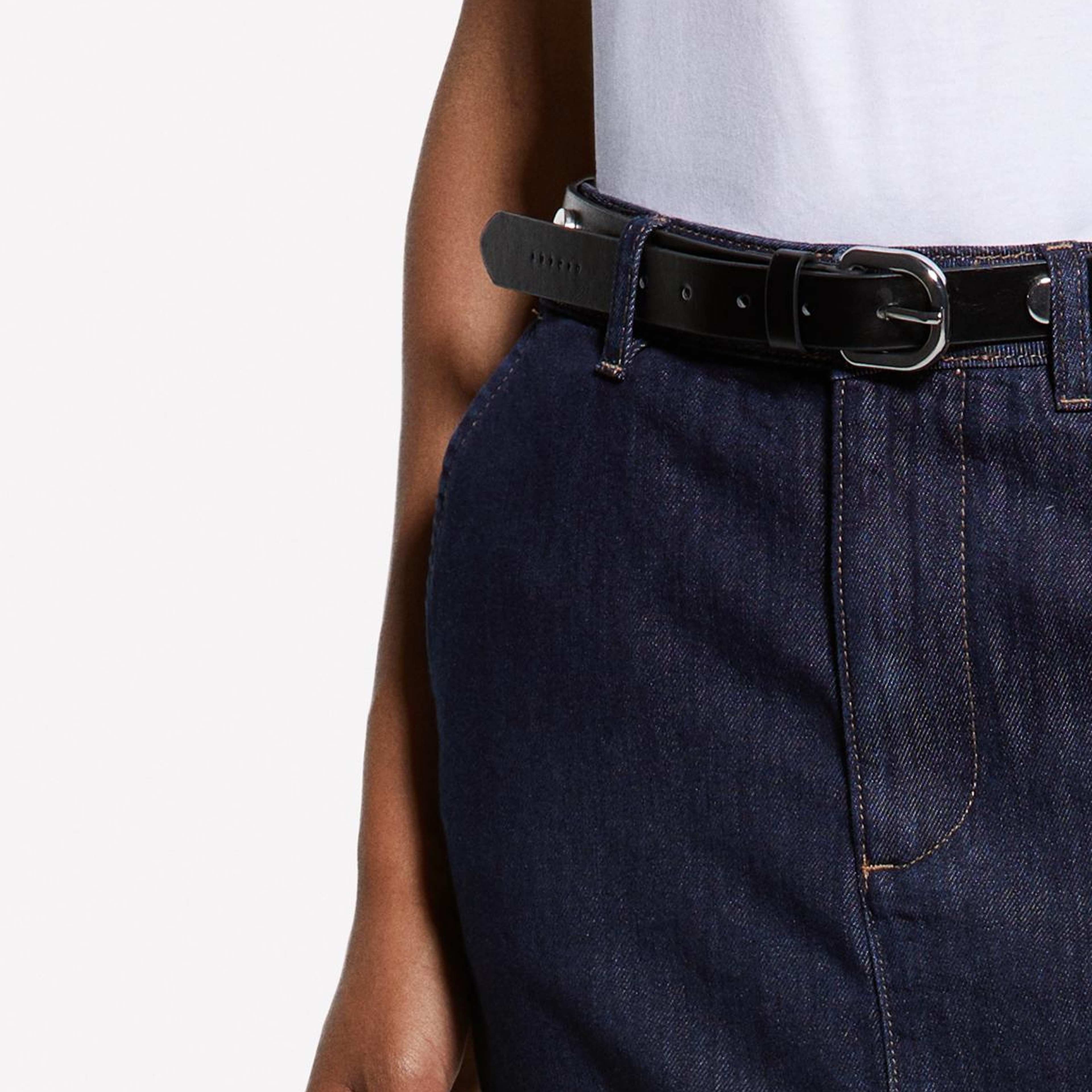 Kadın Antrasit Pamuk ve Liyosel Karışımlı Yüksek Bel Midi Denim Etek