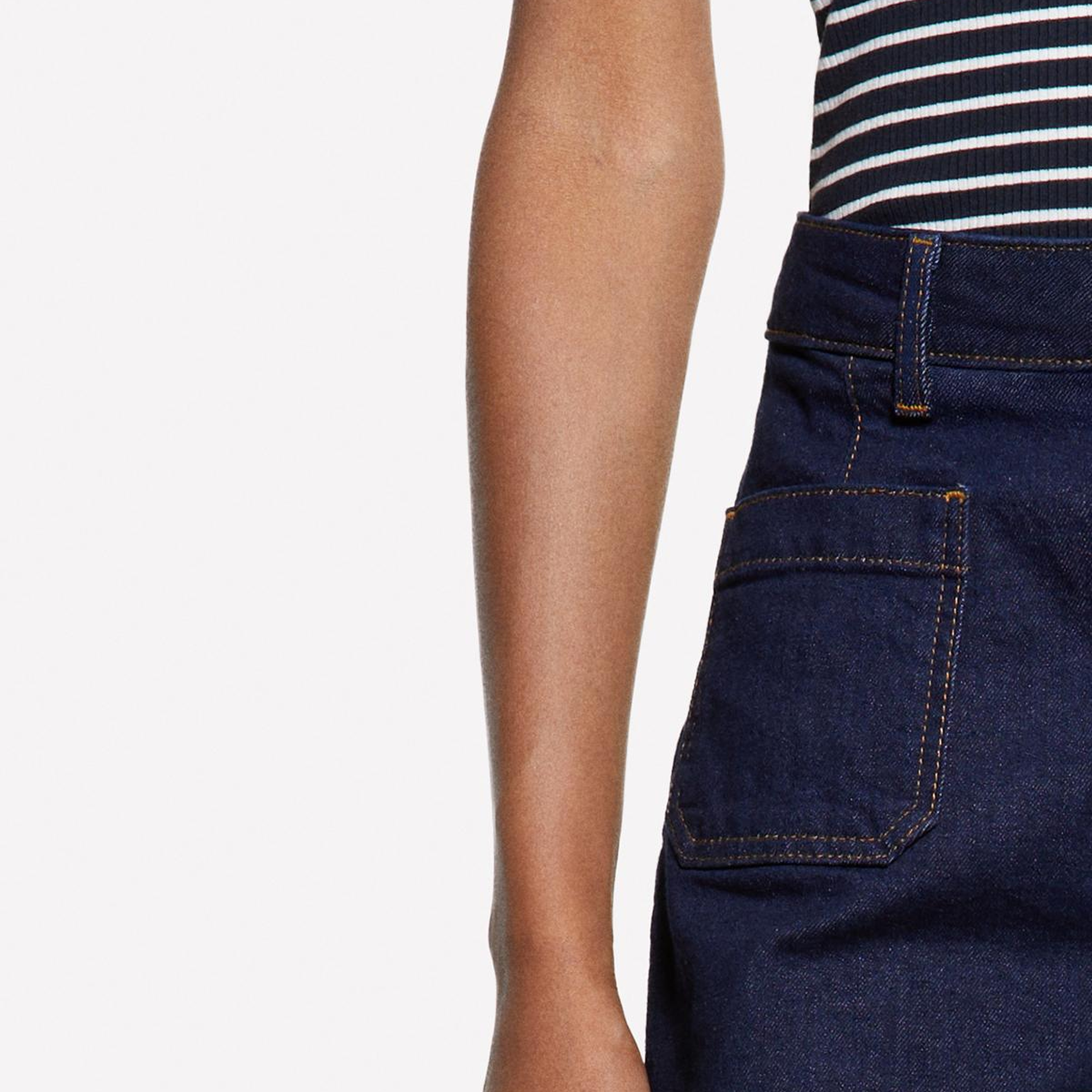 Kadın Lacivert Pamuk Karışımlı Önü Yama Cepli Bol Paça Denim Pantolon