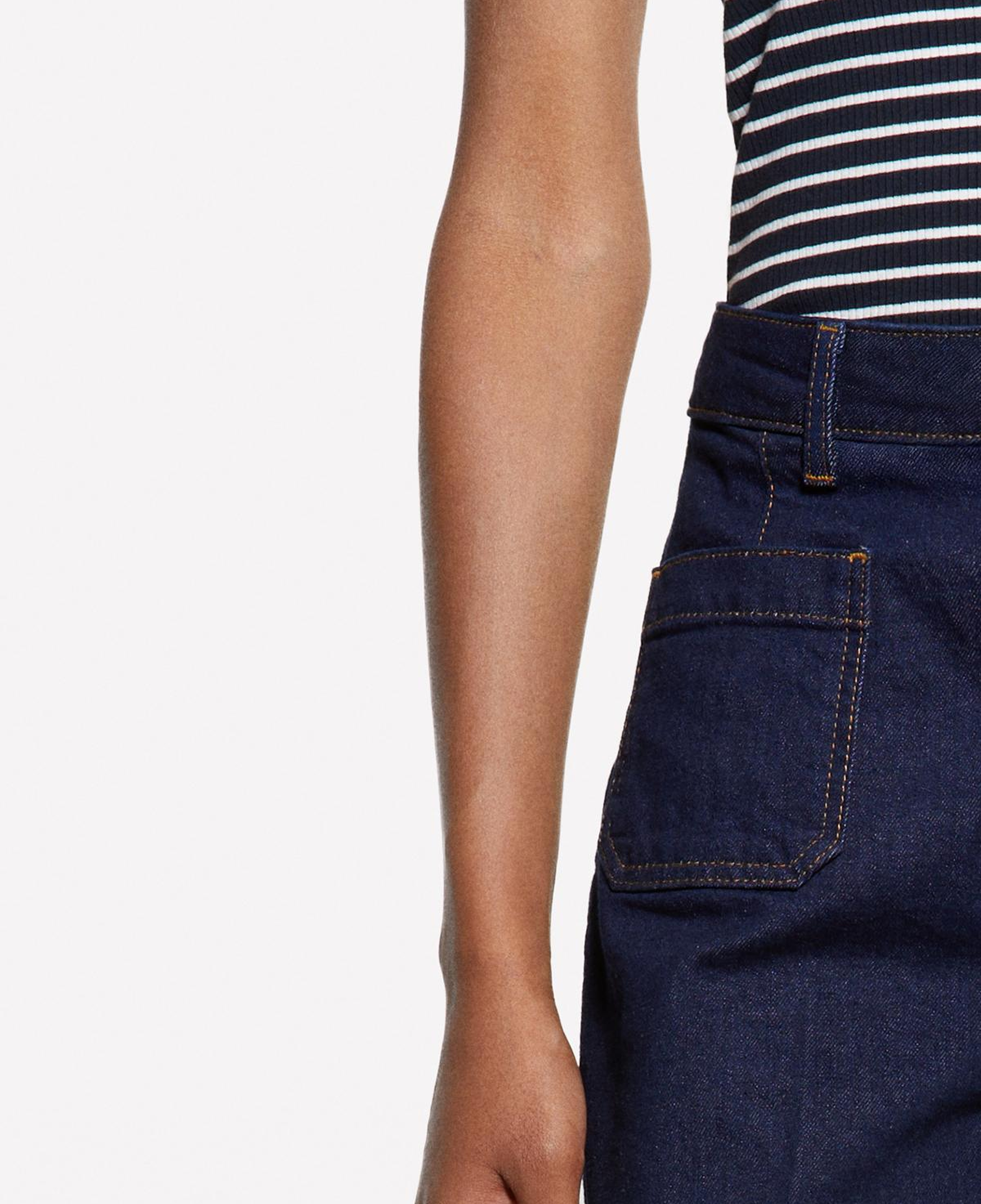 Kadın Lacivert Pamuk Karışımlı Önü Yama Cepli Bol Paça Denim Pantolon