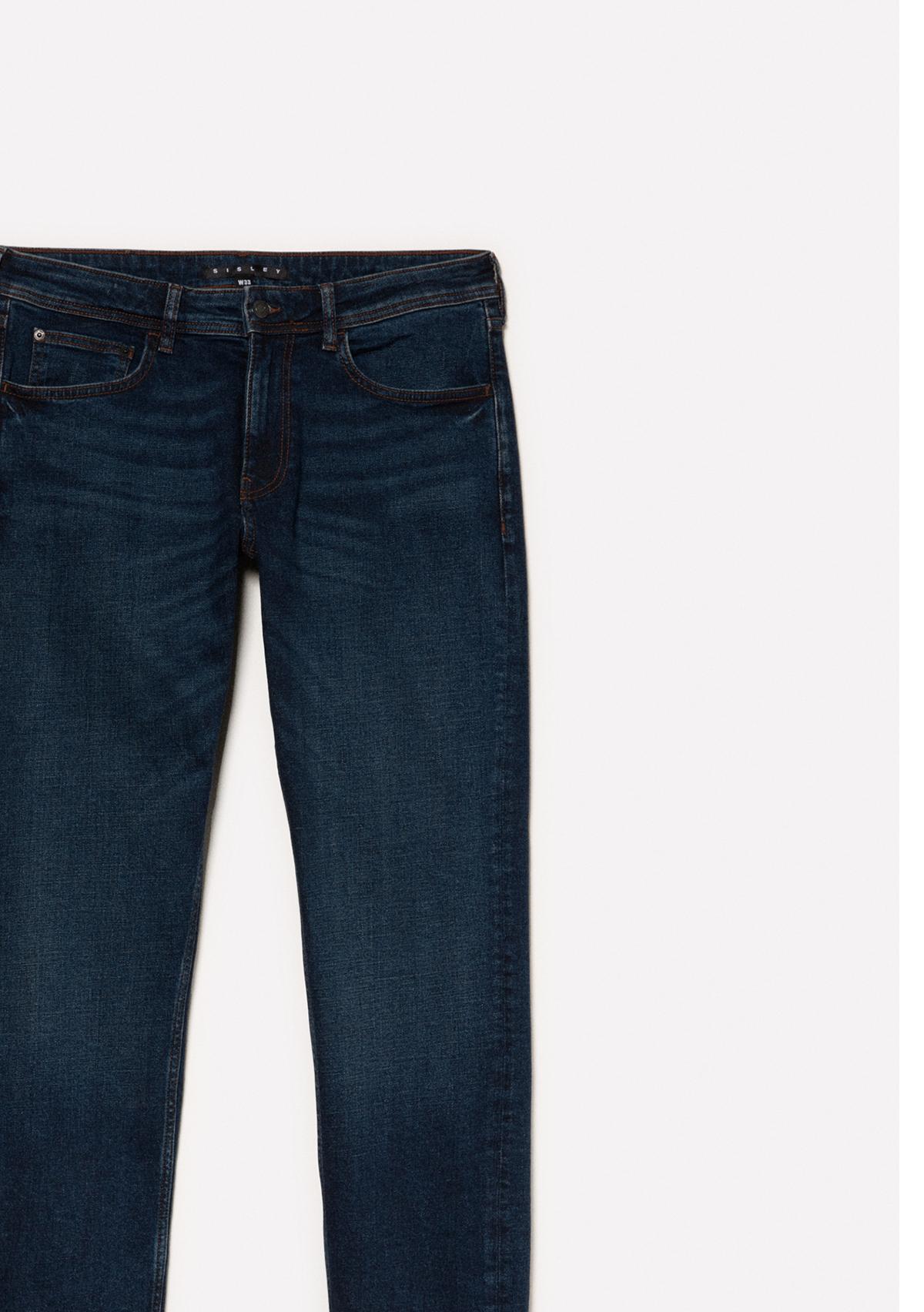 Erkek Koyu Mavi Pamuk Karışımlı Taş Yıkama Slim Fit Denim Pantolon
