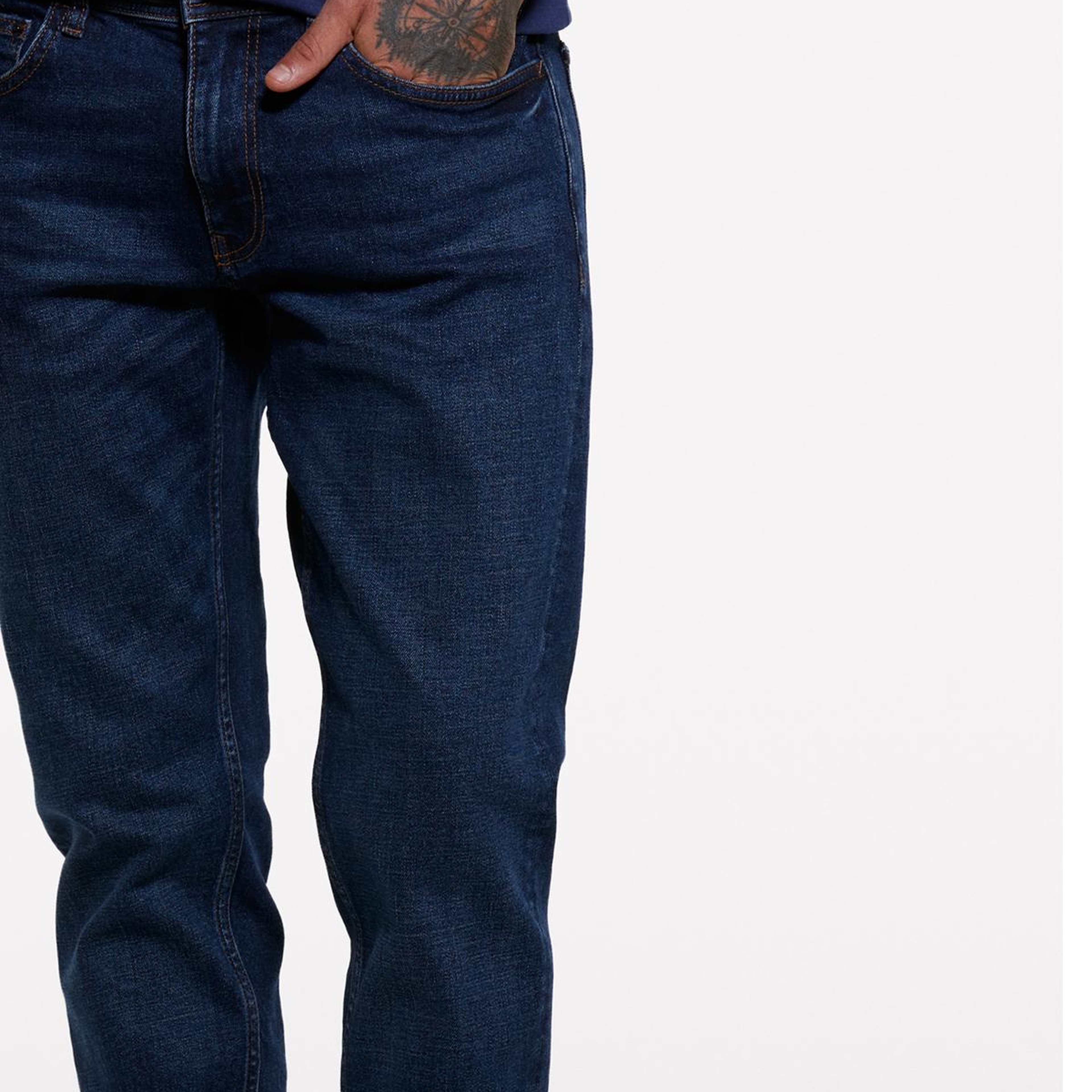 Erkek Koyu Mavi Pamuk Karışımlı Taş Yıkama Slim Fit Denim Pantolon