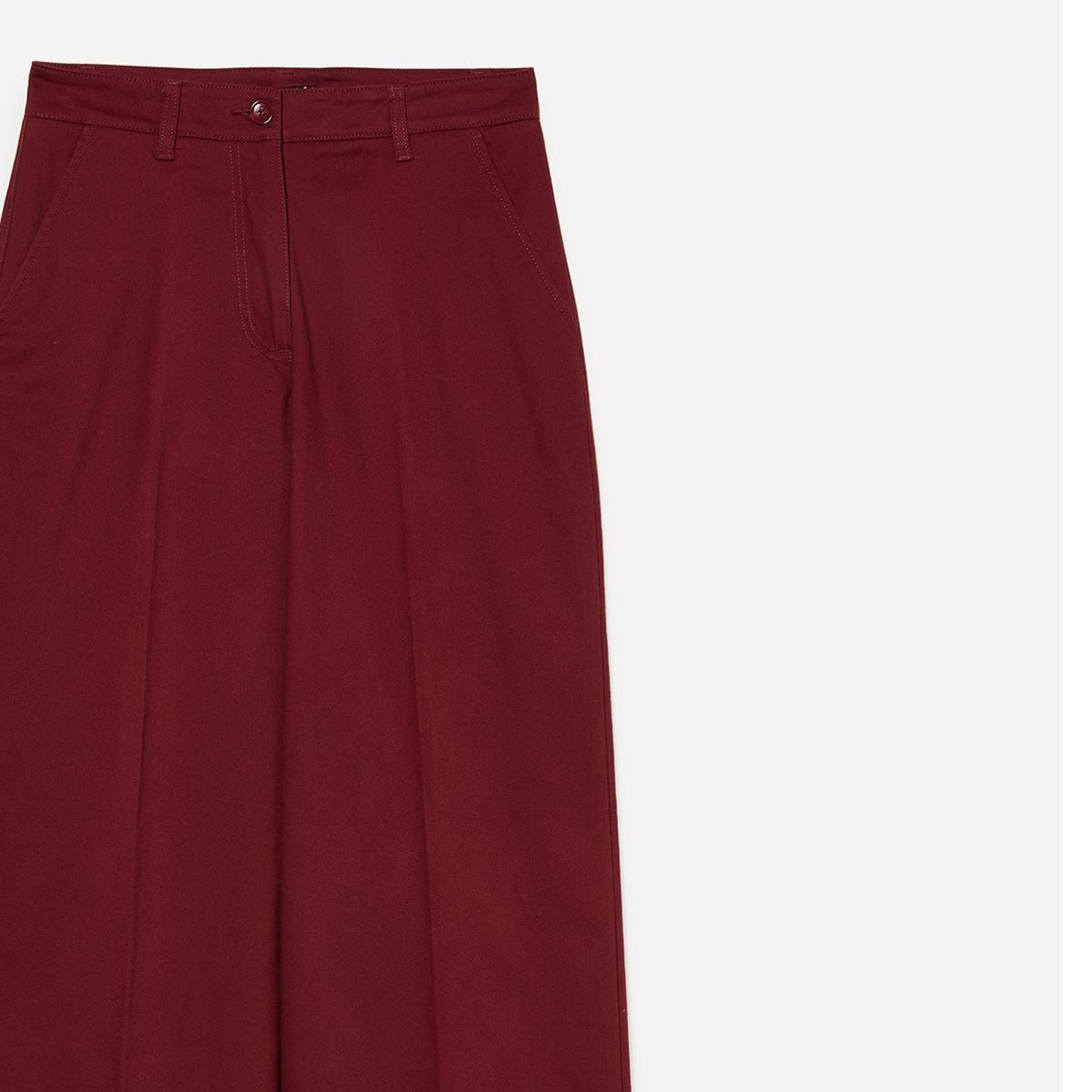 Kadın Bordo Pamuk Karışımlı Wide Leg Fit Streç Gabardin Pantolon