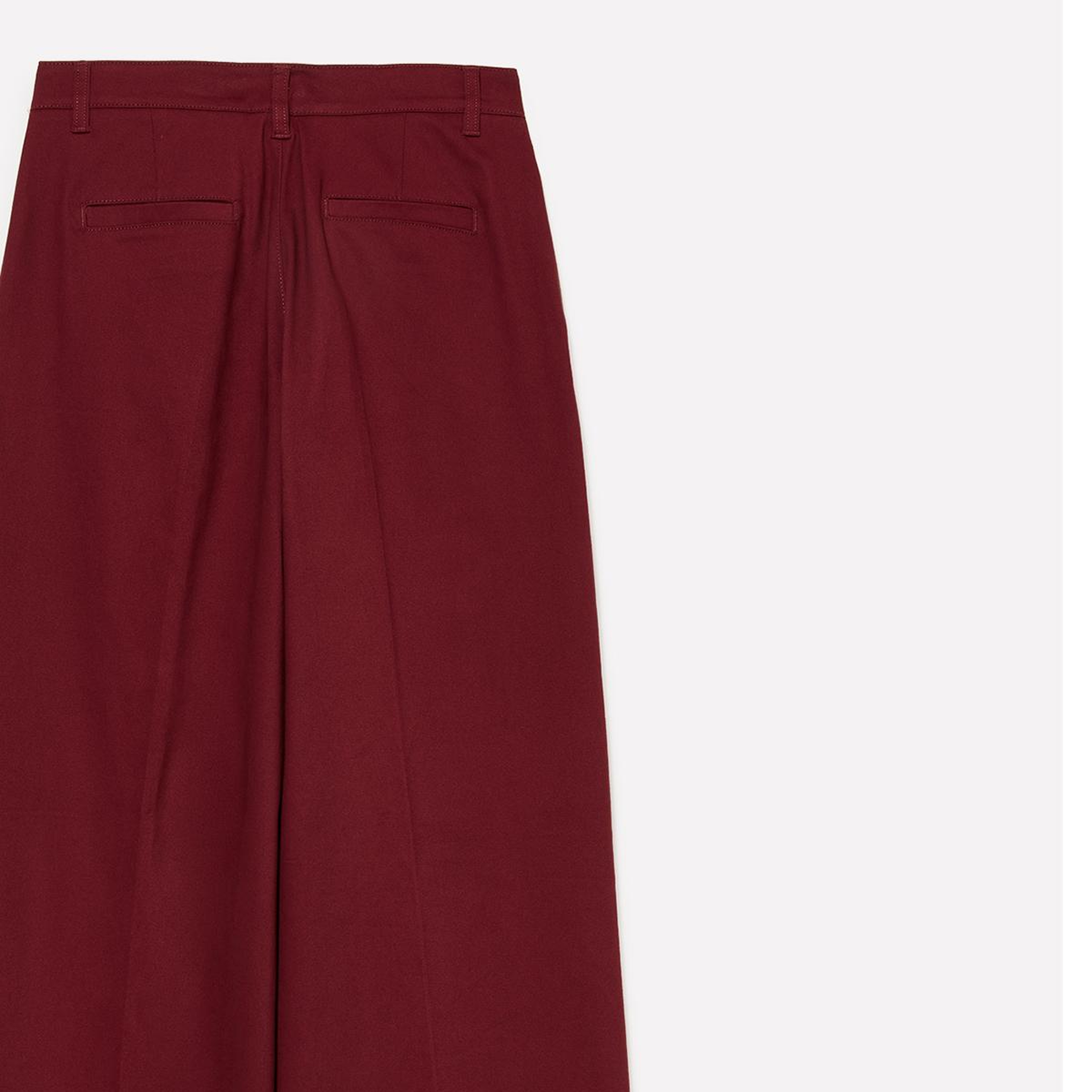 Kadın Bordo Pamuk Karışımlı Wide Leg Fit Streç Gabardin Pantolon
