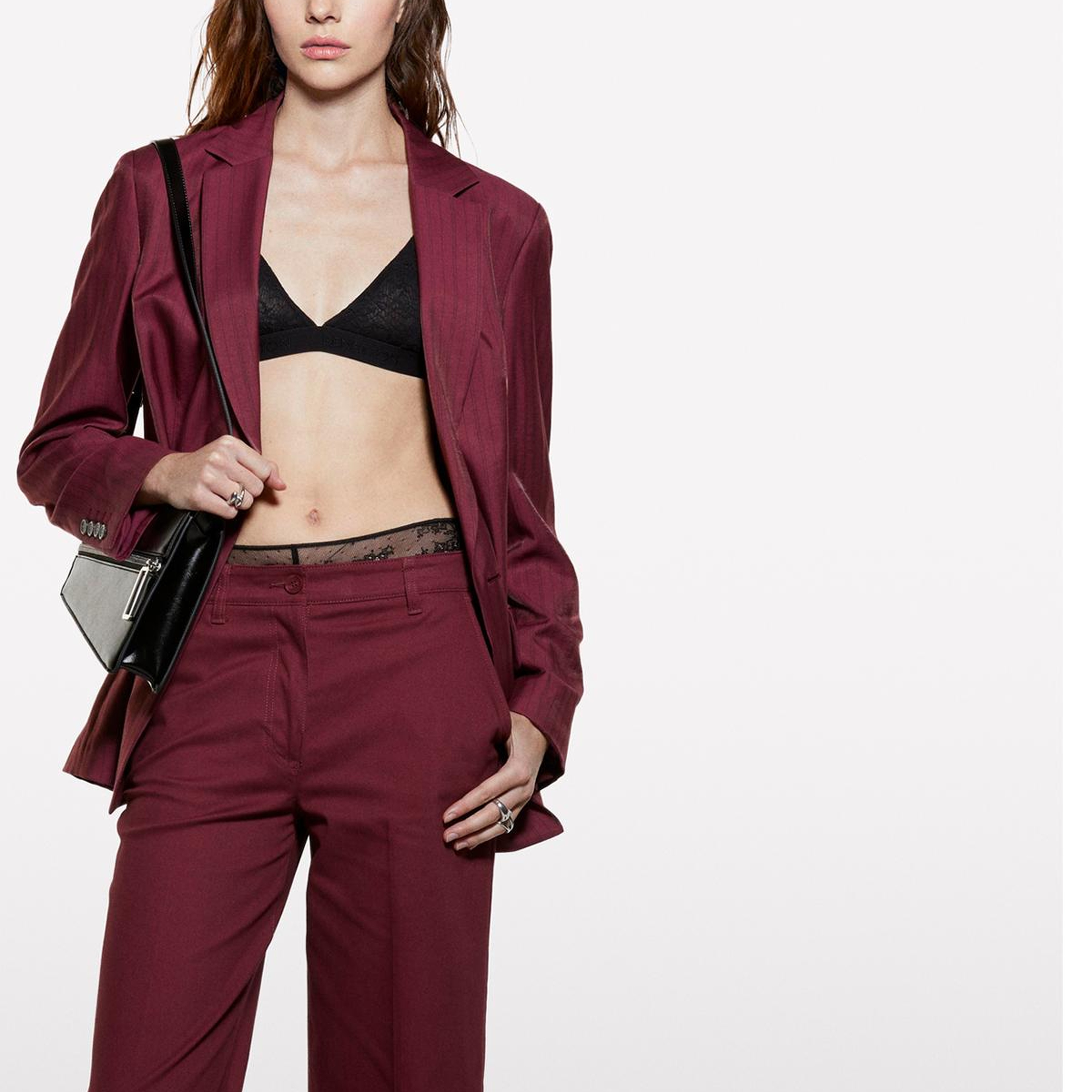 Kadın Bordo Pamuk Karışımlı Wide Leg Fit Streç Gabardin Pantolon