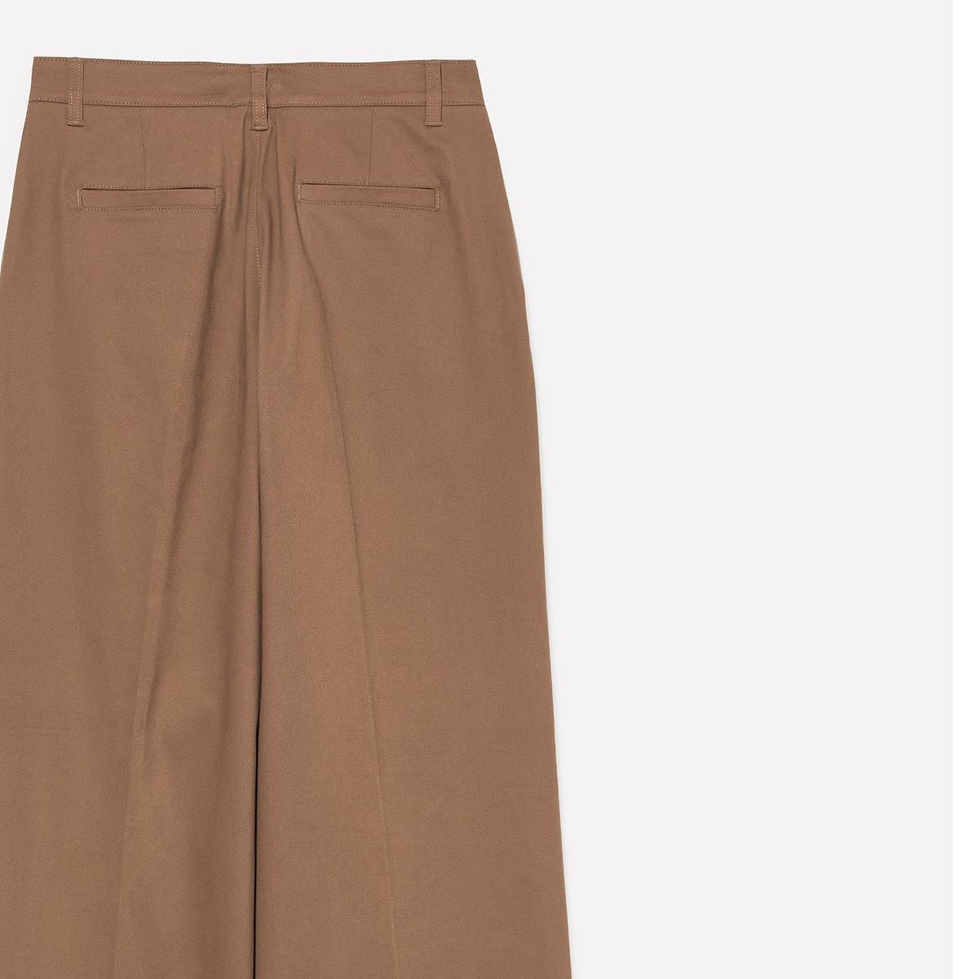 Kadın Kahverengi Pamuk Karışımlı Wide Leg Fit Streç Gabardin Pantolon