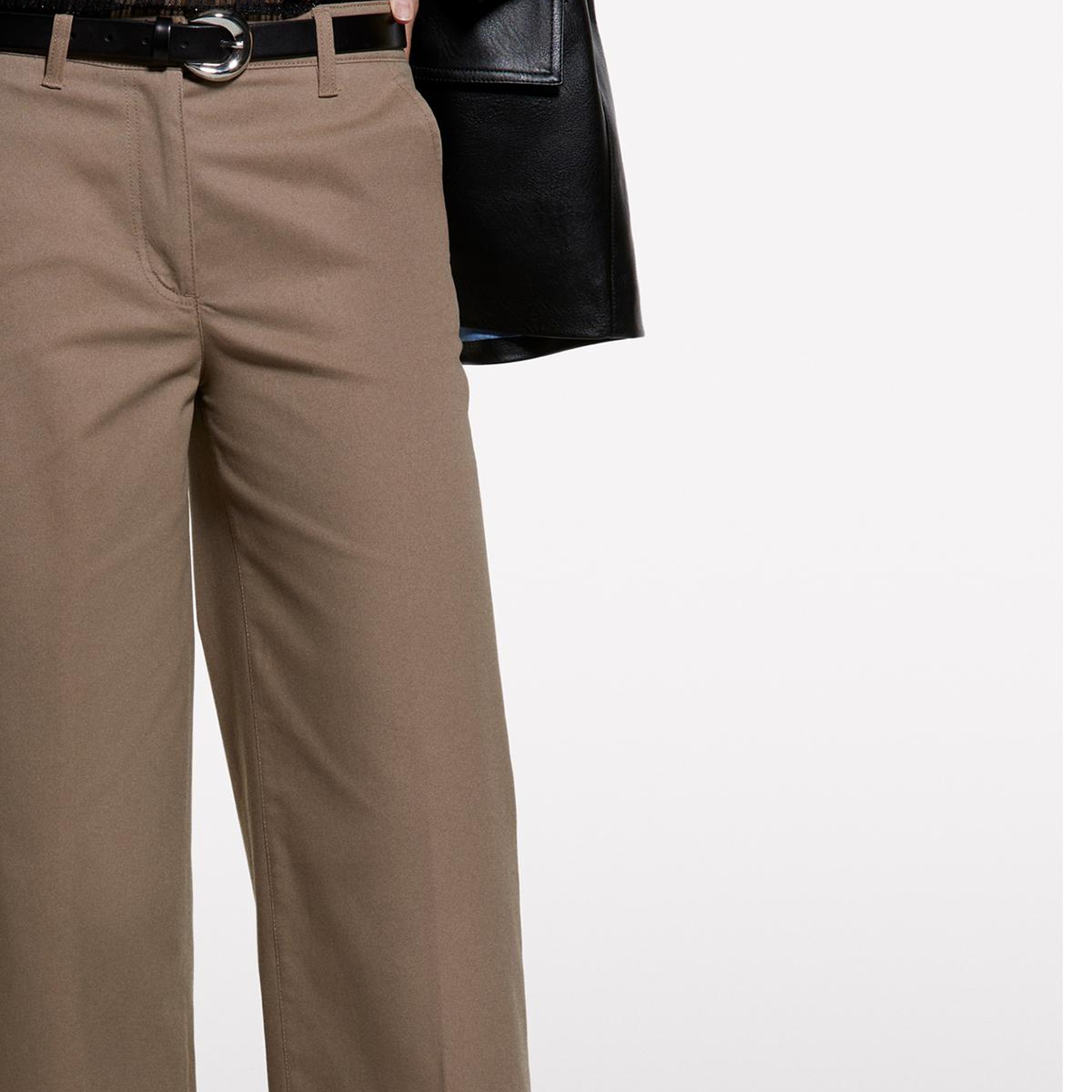 Kadın Kahverengi Pamuk Karışımlı Wide Leg Fit Streç Gabardin Pantolon