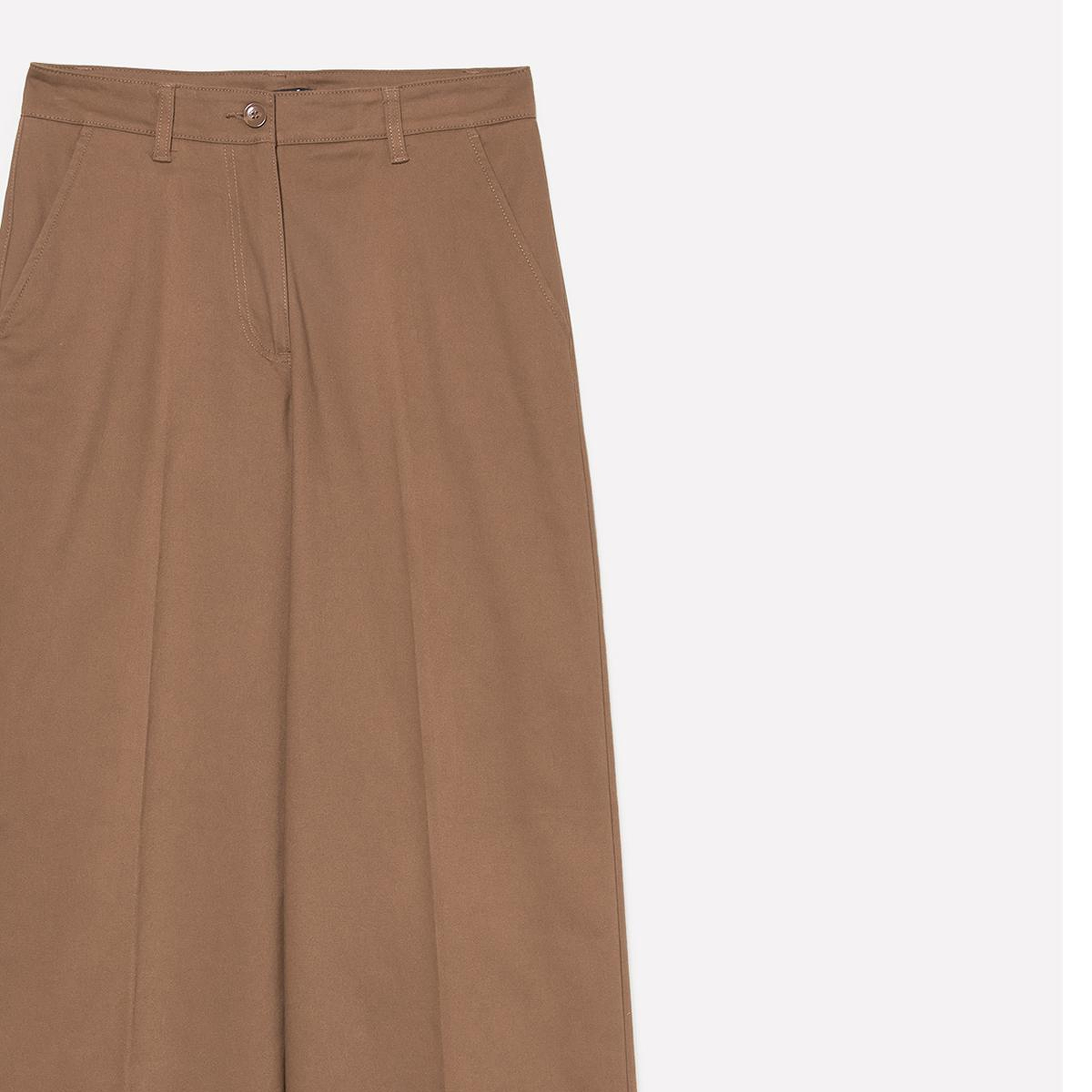 Kadın Kahverengi Pamuk Karışımlı Wide Leg Fit Streç Gabardin Pantolon