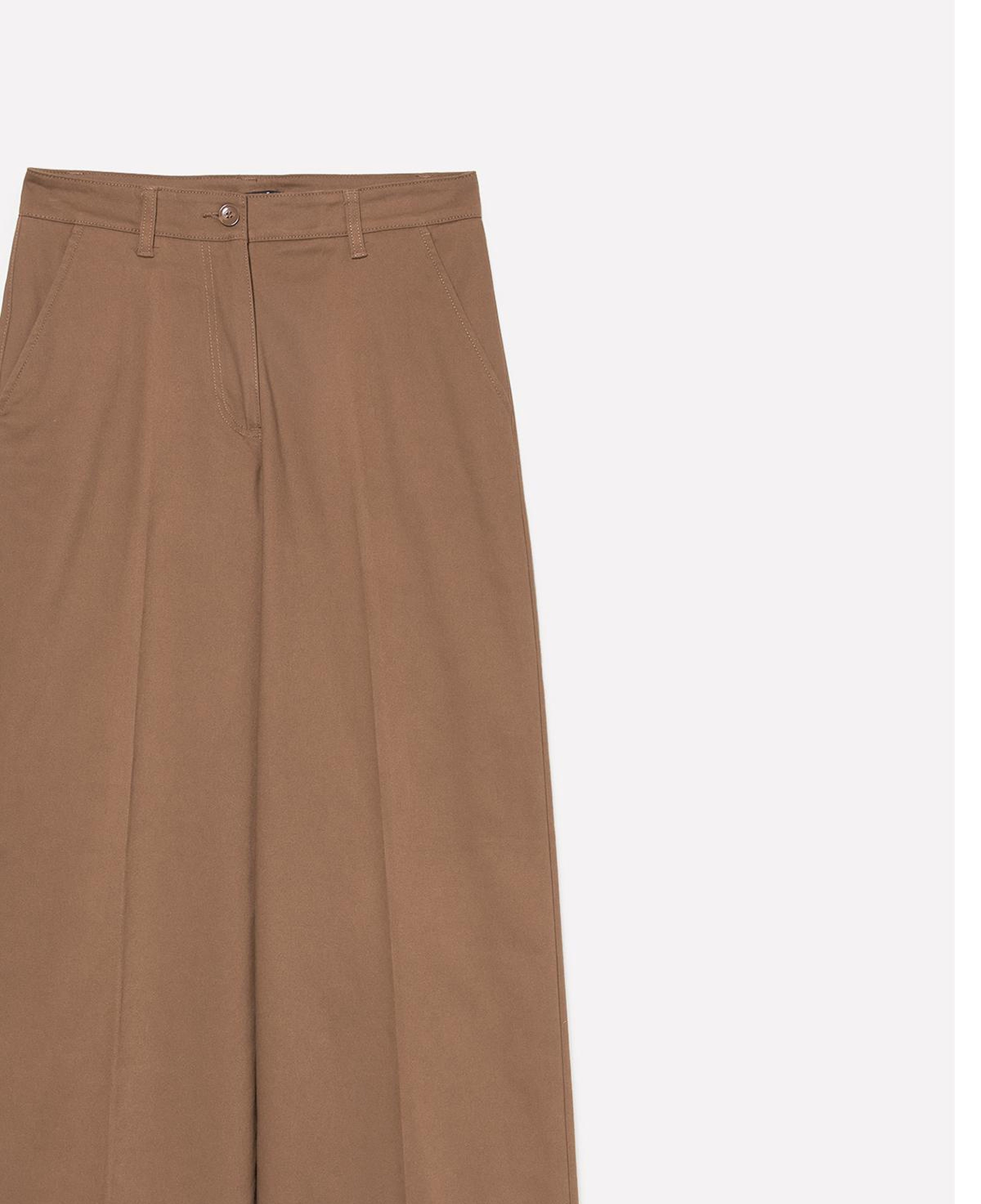 Kadın Kahverengi Pamuk Karışımlı Wide Leg Fit Streç Gabardin Pantolon