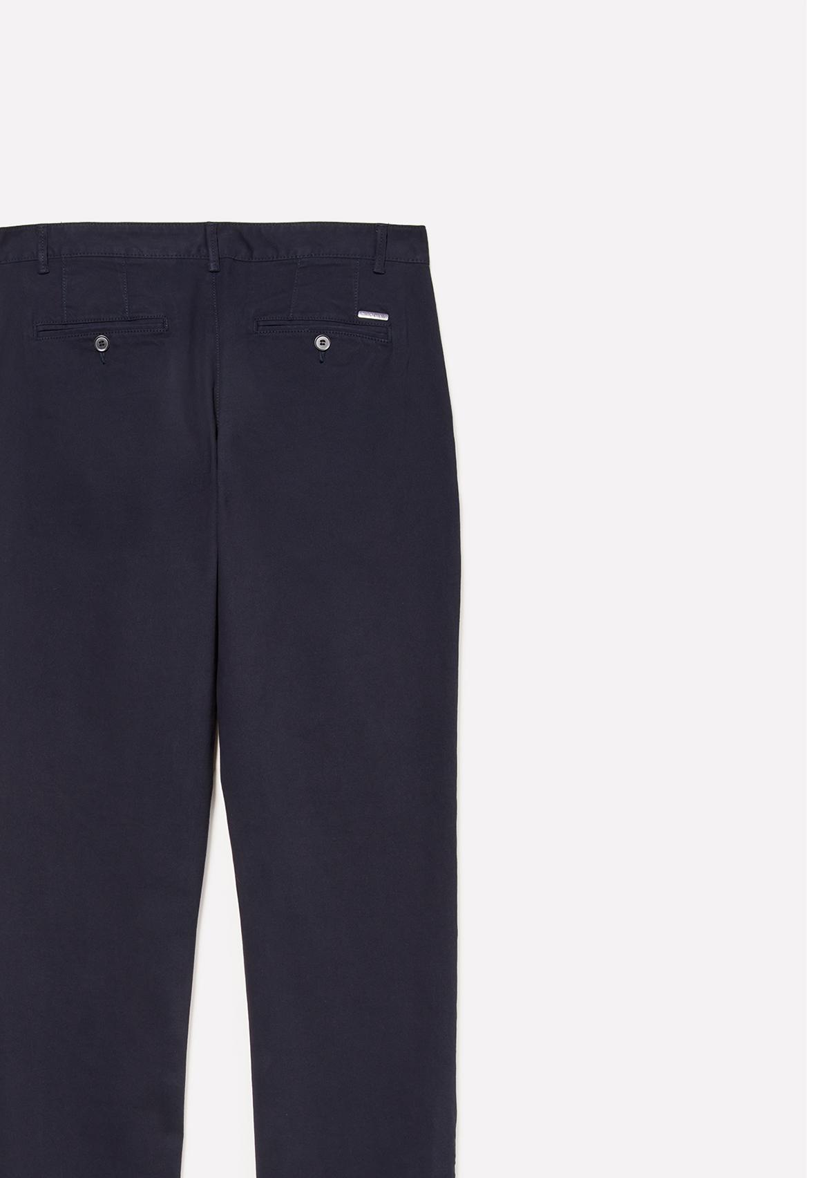 Erkek Lacivert Slim Fit Vintage Efekt Chino Pantolon