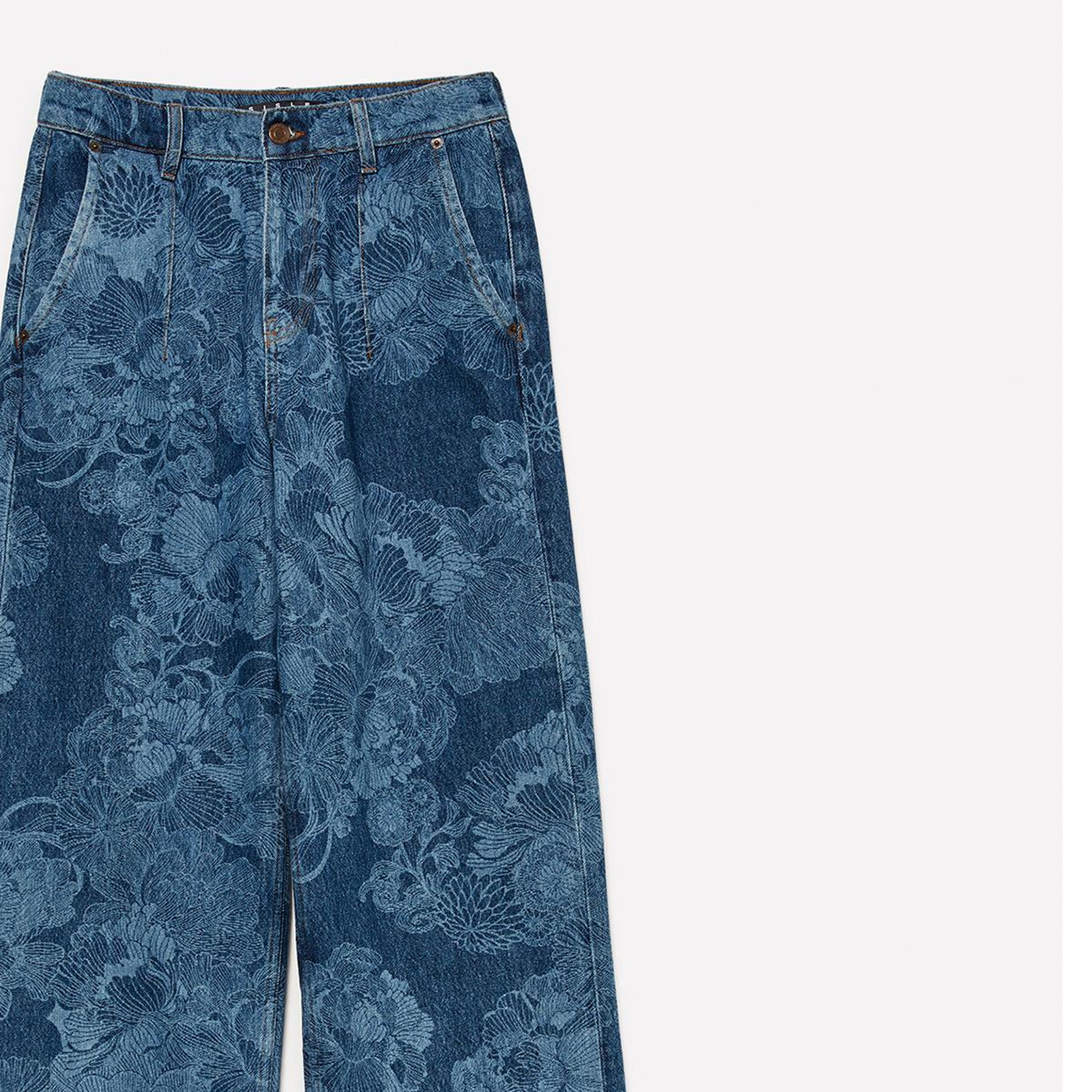 Kadın Denim Mavi %100 Pamuk Baskılı Normal Bel Relaxed Fit Denim Pantolon