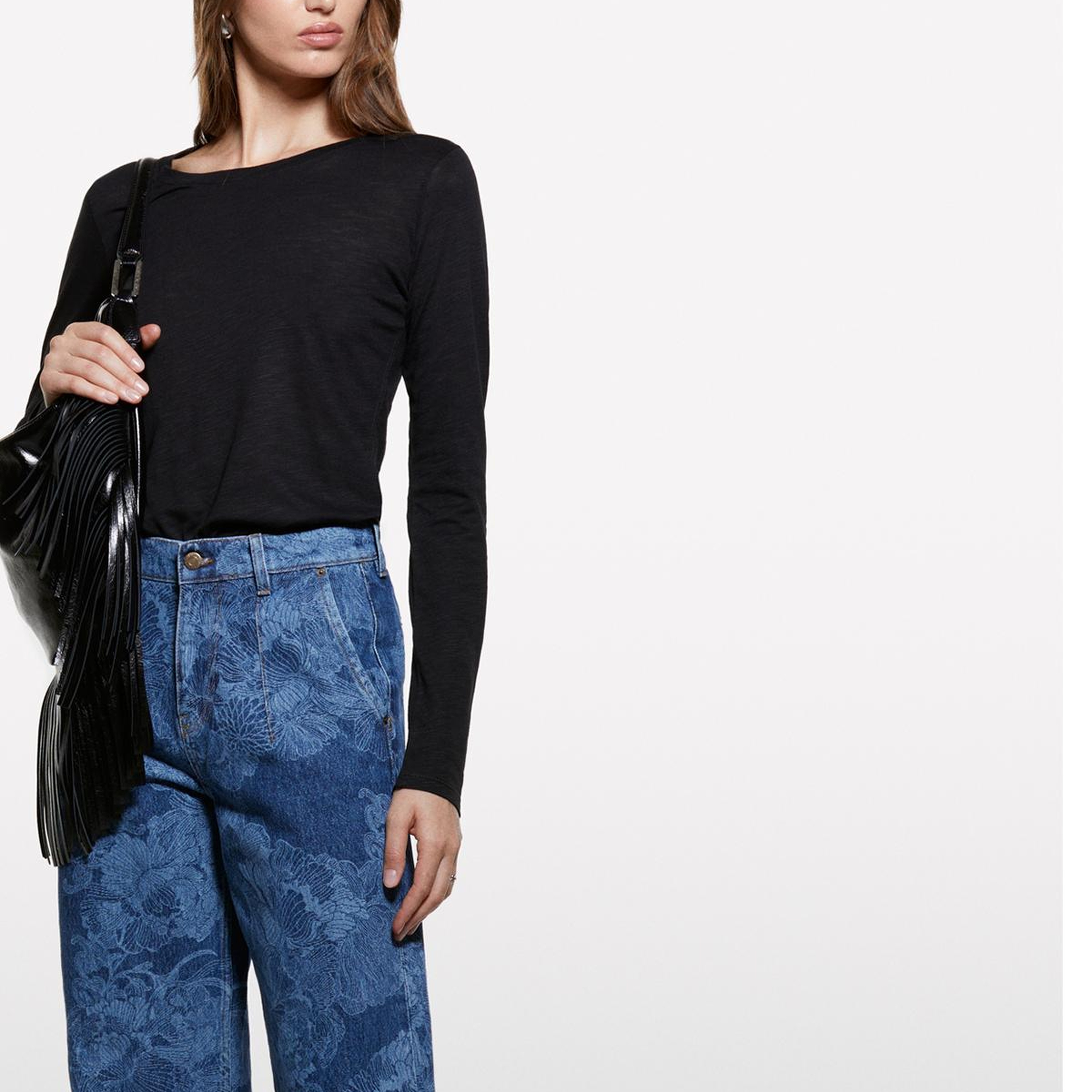 Kadın Denim Mavi %100 Pamuk Baskılı Normal Bel Relaxed Fit Denim Pantolon