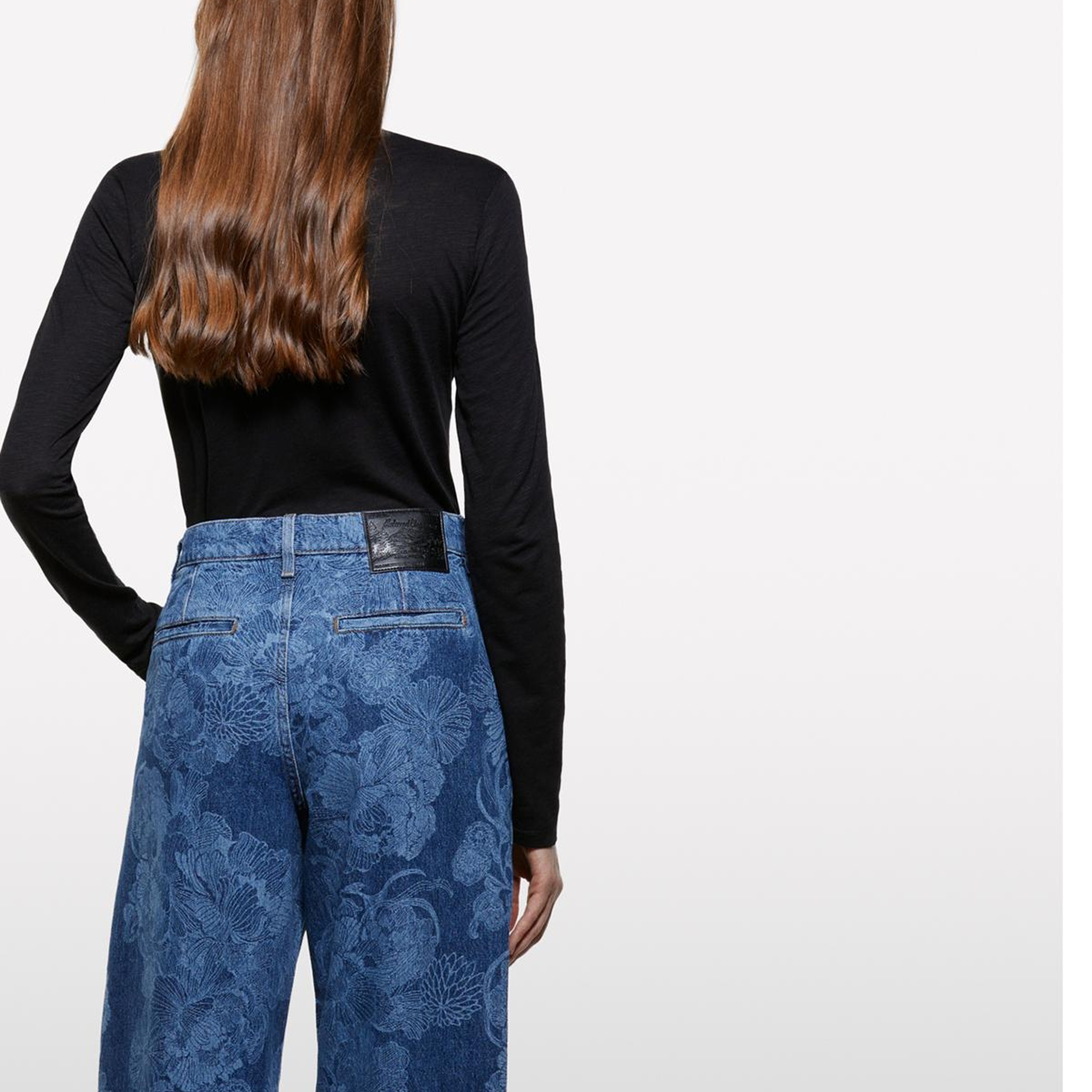 Kadın Denim Mavi %100 Pamuk Baskılı Normal Bel Relaxed Fit Denim Pantolon