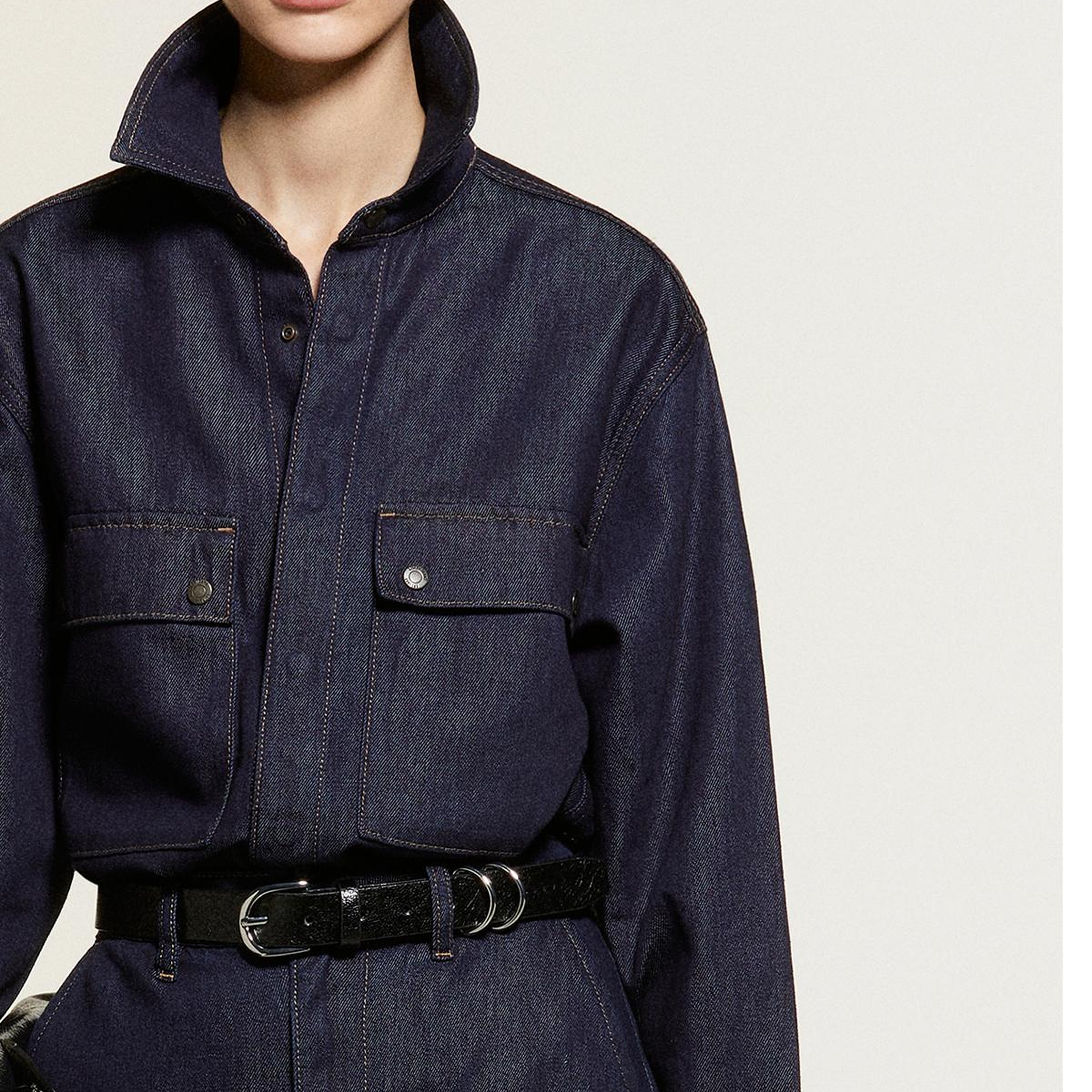 Kadın Açık Mavi Pamuk ve Liyosel Karışımlı Çıtçıtlı Denim Gömlek