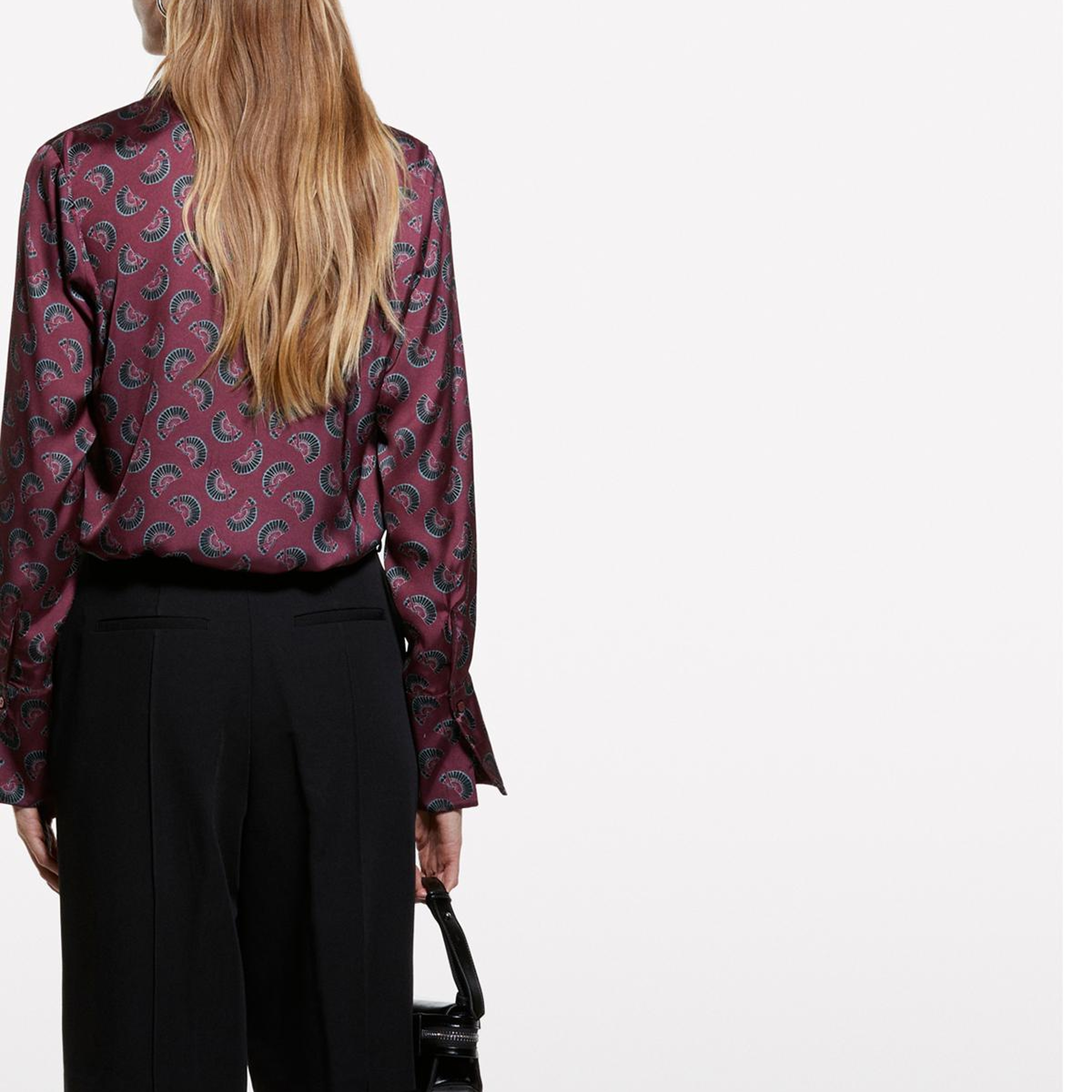 Kadın Bordo Desenli Regular Fit Saten Gömlek
