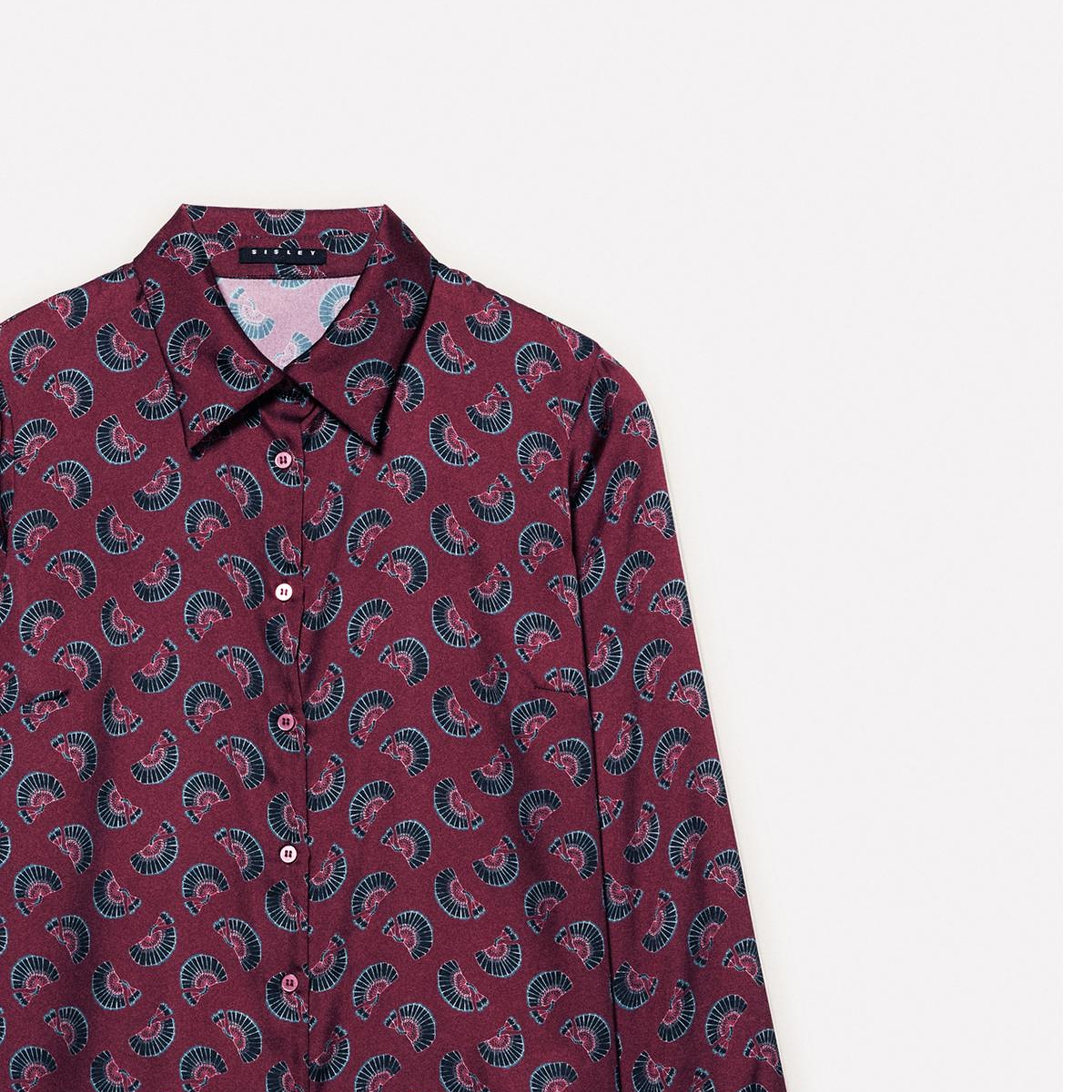 Kadın Bordo Desenli Regular Fit Saten Gömlek