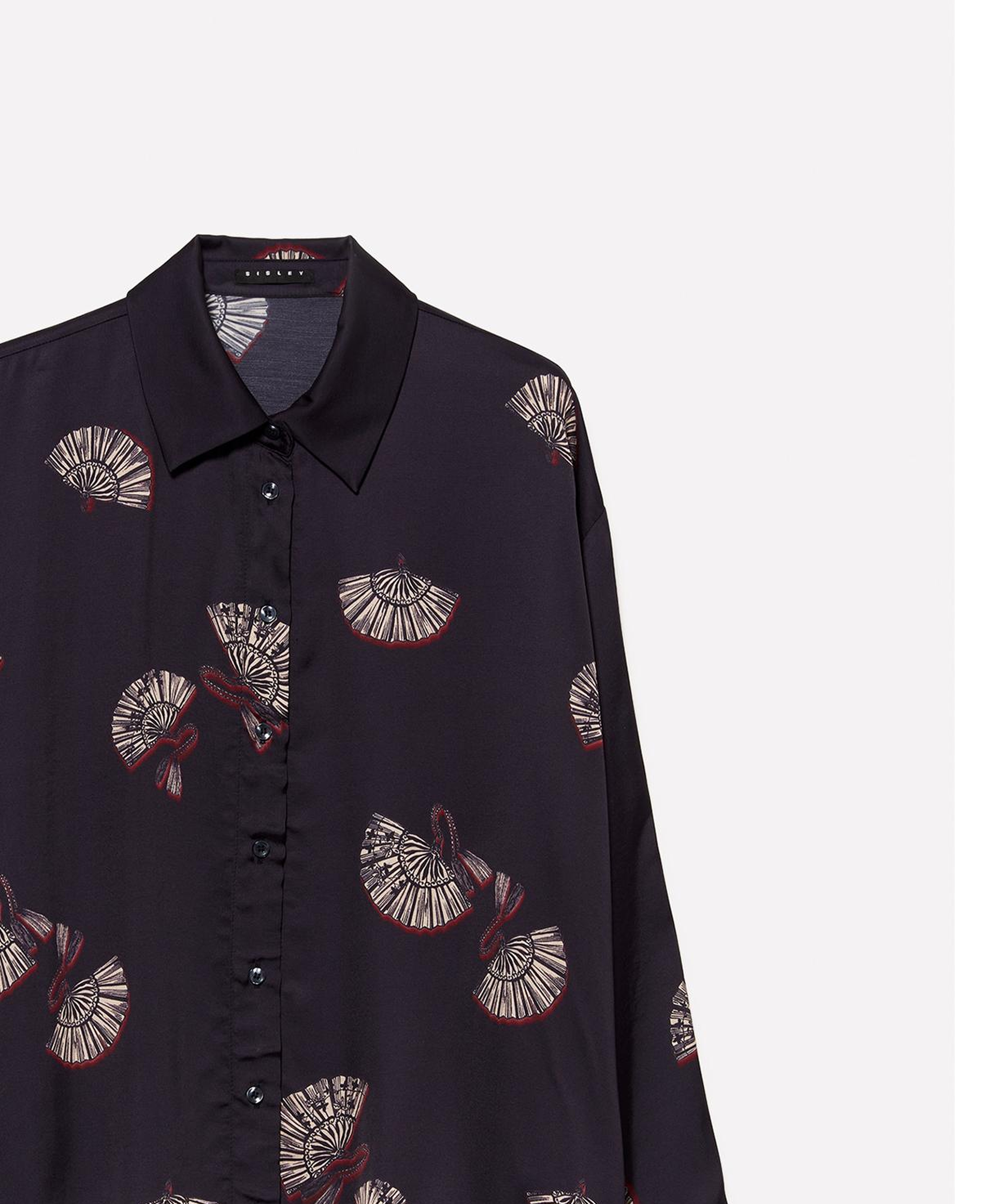 Kadın Siyah %100 Viskoz Tamamı Desenli Asimetrik Oversize Saten Gömlek