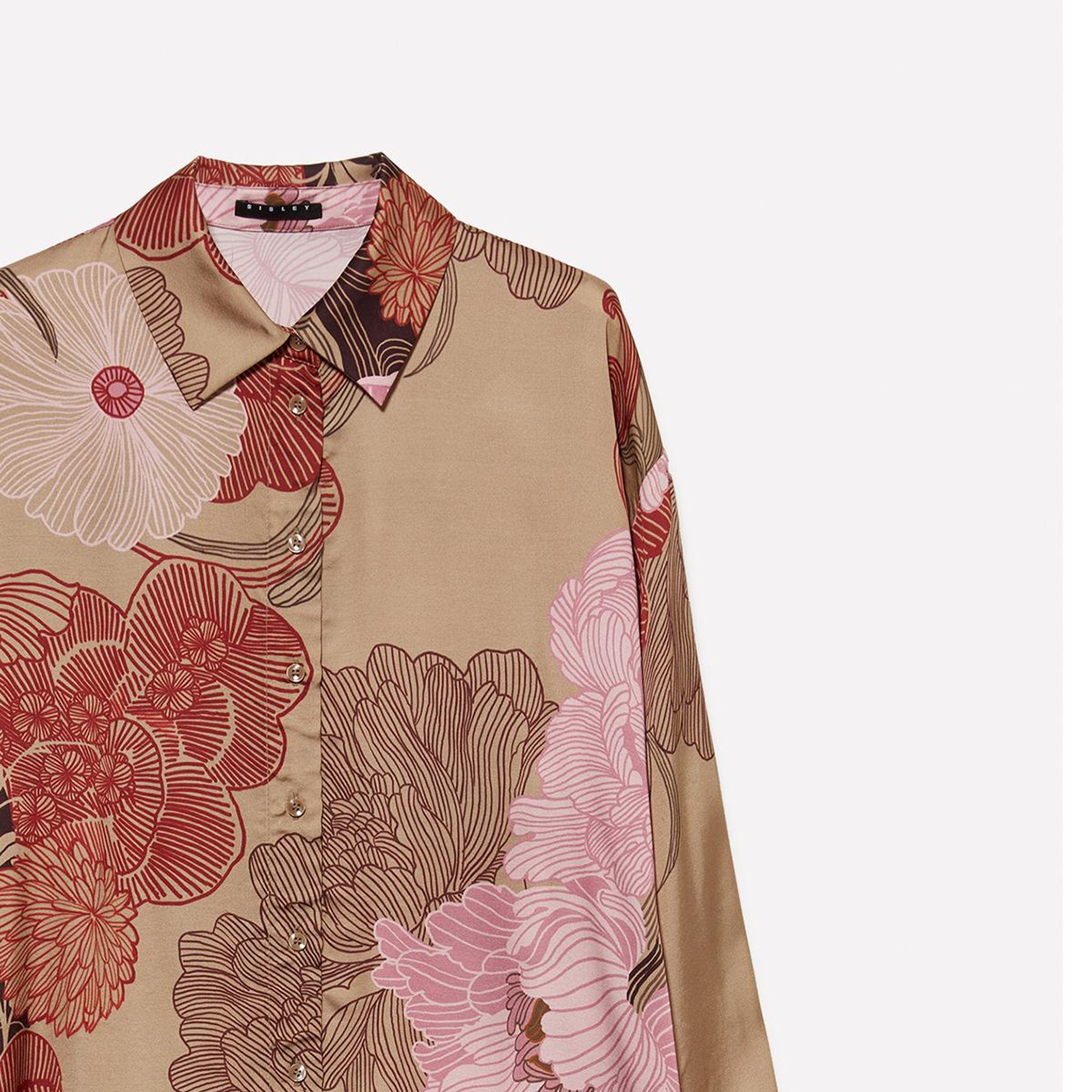 Kadın Pembe Mix %100 Viskoz Tamamı Desenli Asimetrik Oversize Saten Gömlek