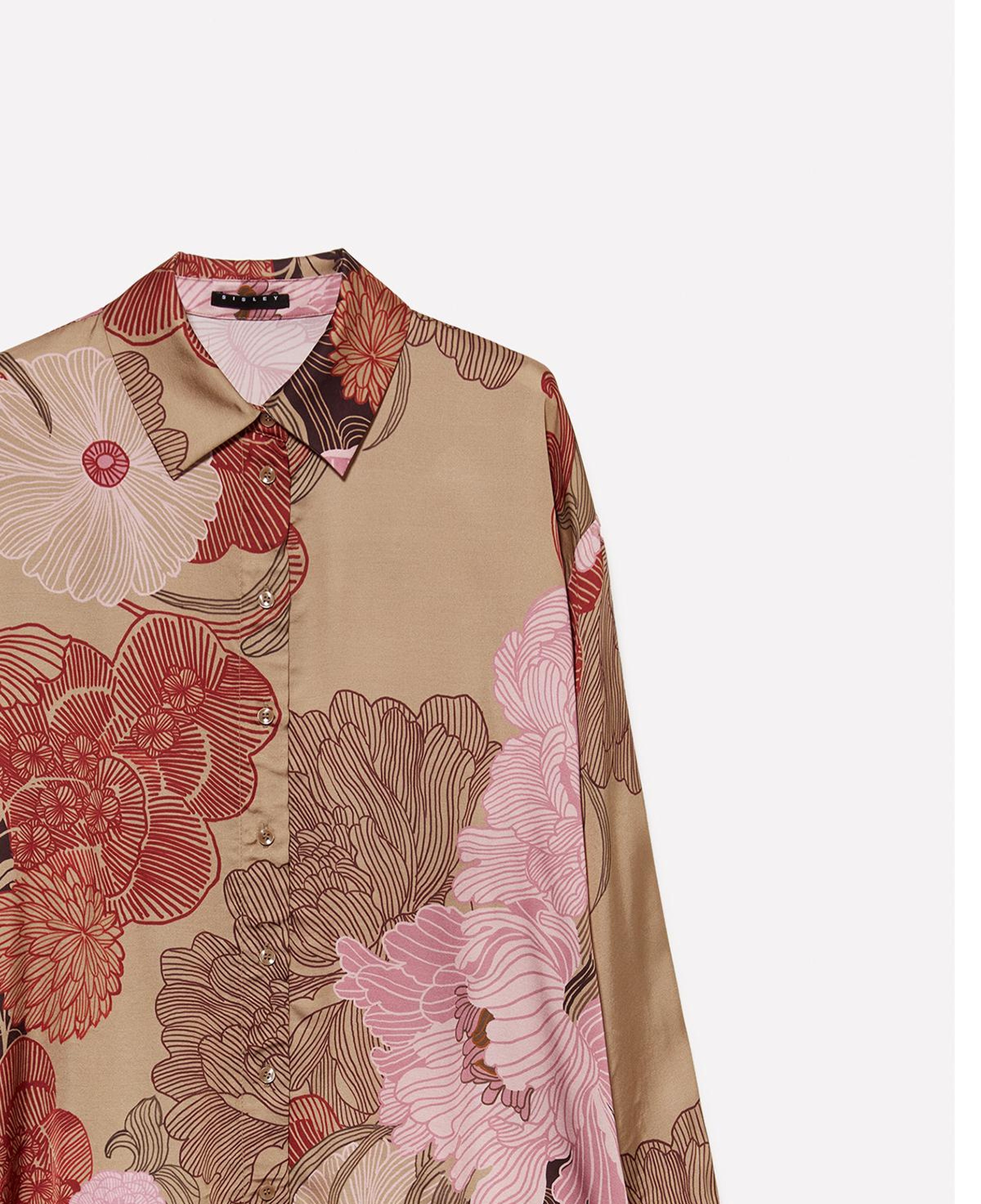 Kadın Pembe Mix %100 Viskoz Tamamı Desenli Asimetrik Oversize Saten Gömlek