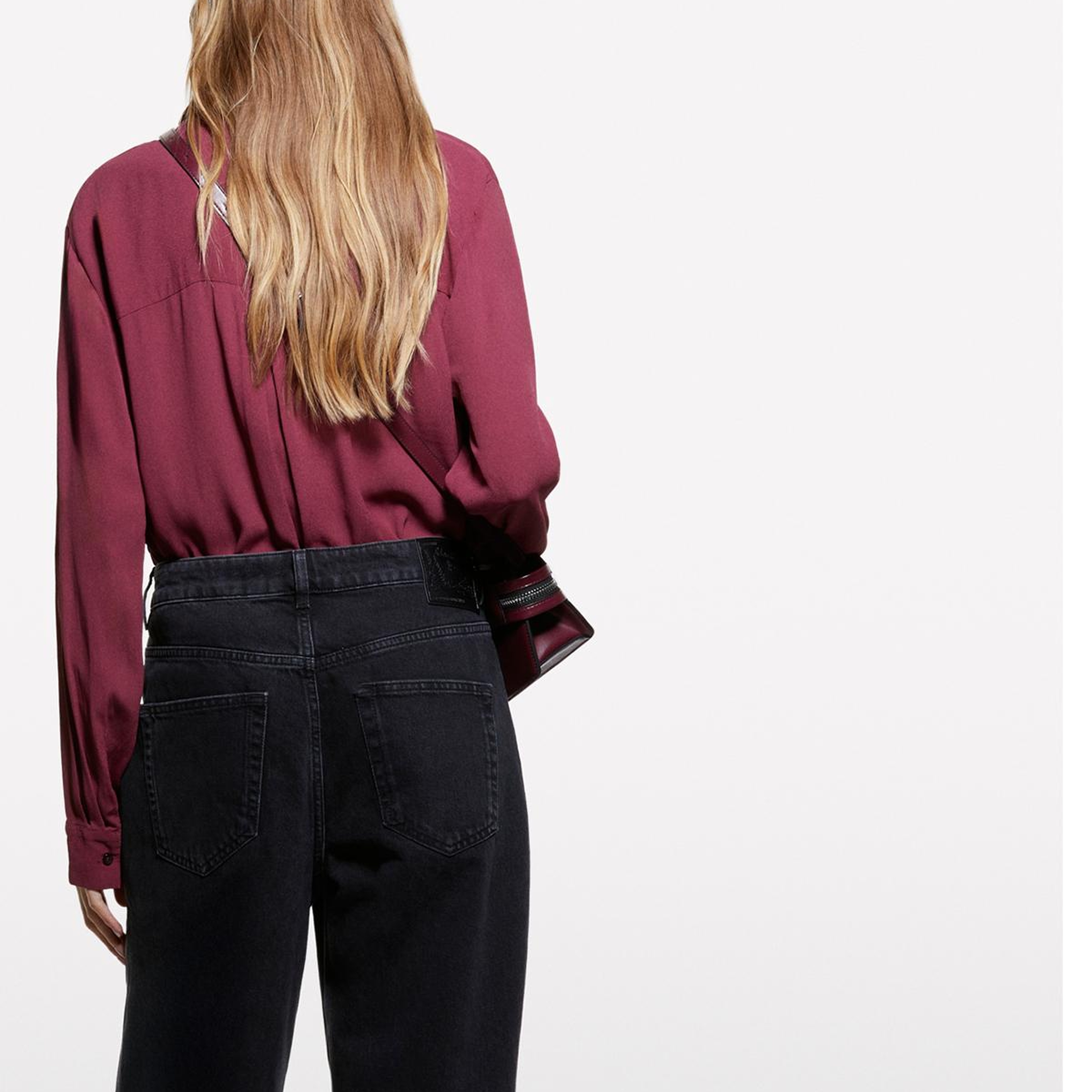 Kadın Bordo %100 Viskoz Asimetrik Oversize Gömlek