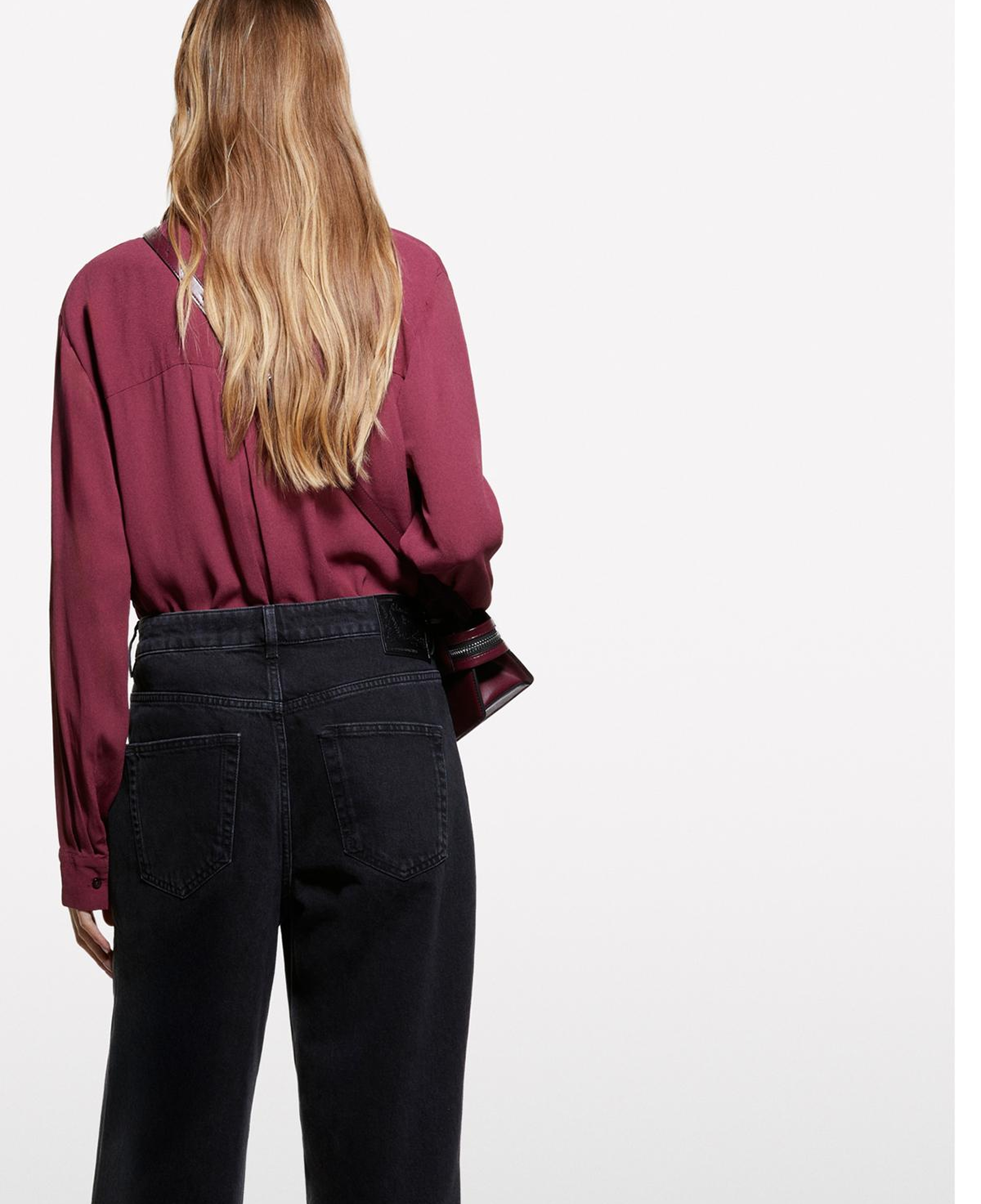 Kadın Bordo %100 Viskoz Asimetrik Oversize Gömlek