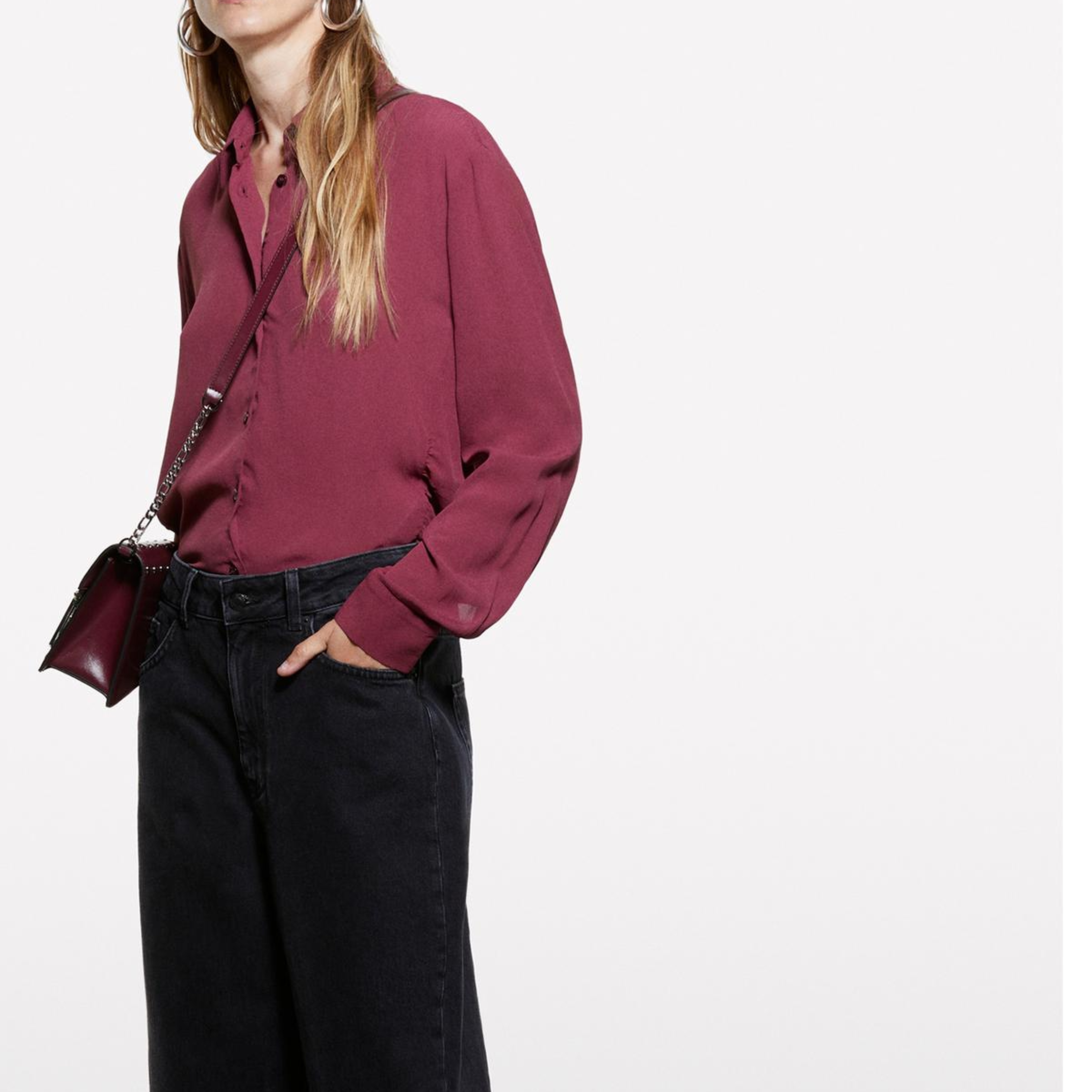 Kadın Bordo %100 Viskoz Asimetrik Oversize Gömlek