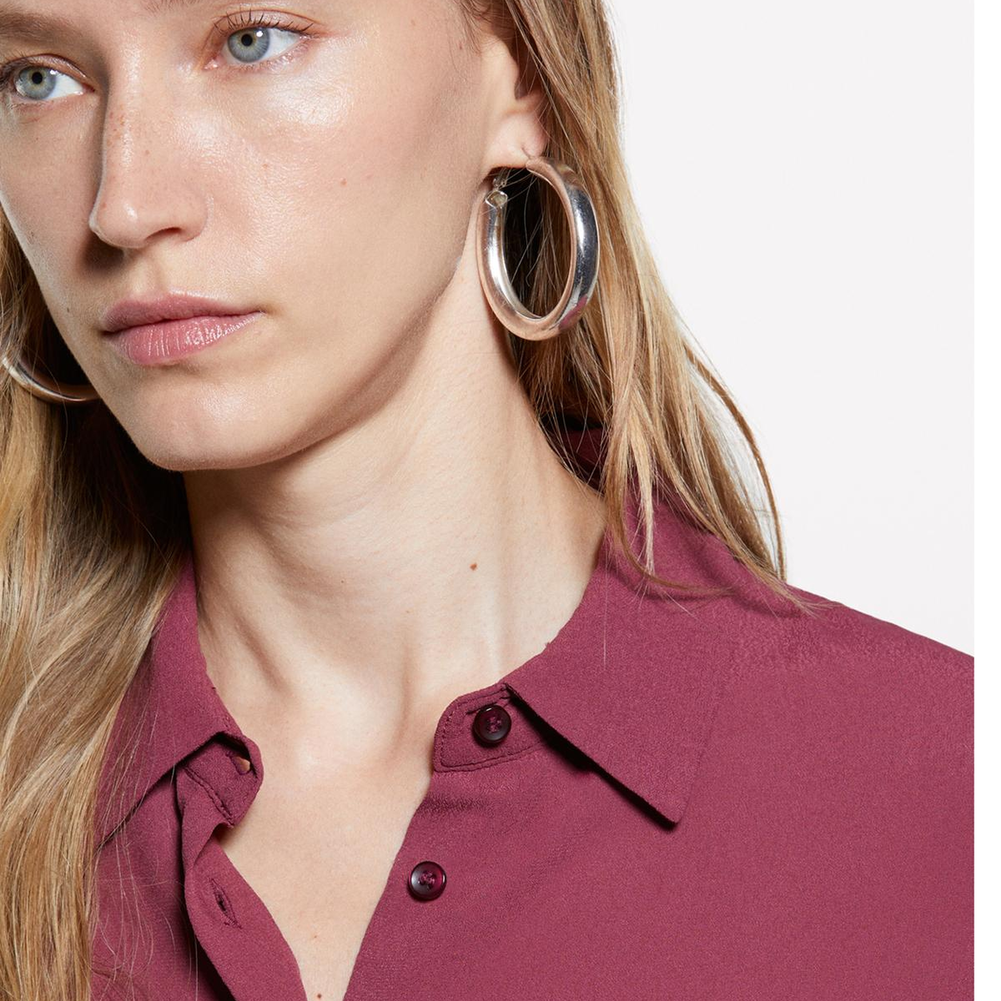 Kadın Bordo %100 Viskoz Asimetrik Oversize Gömlek