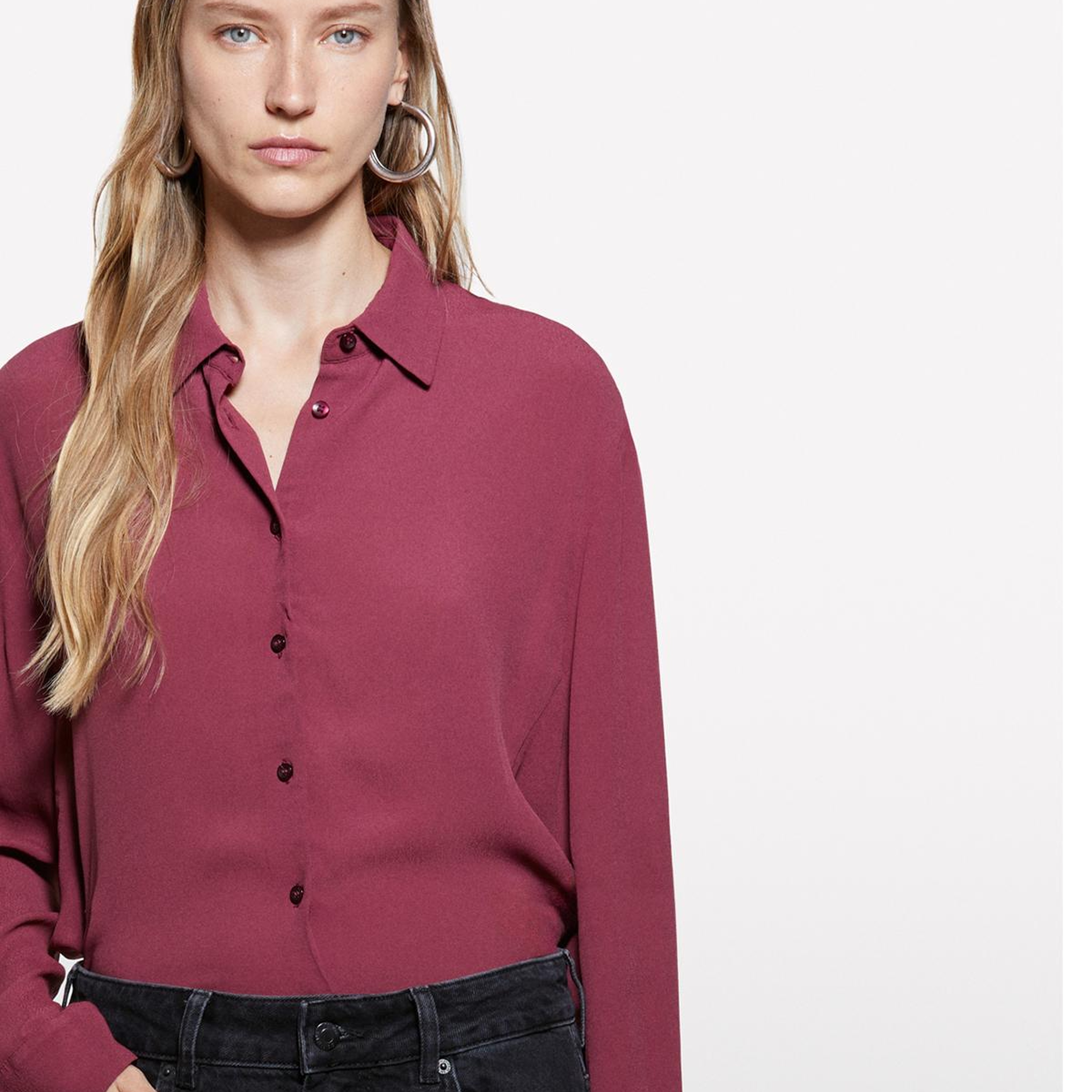 Kadın Bordo %100 Viskoz Asimetrik Oversize Gömlek